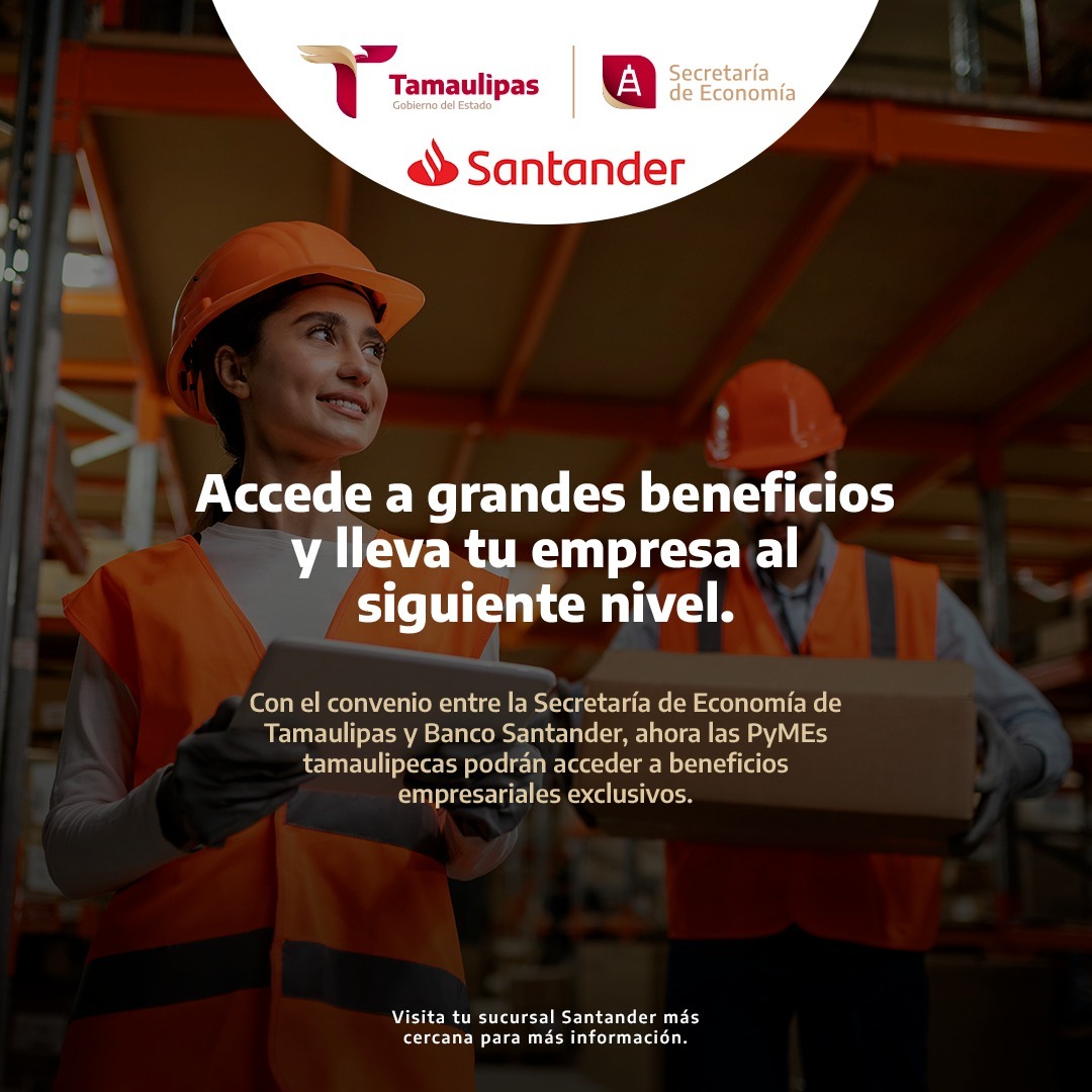 HET_SE's tweet photo. Con el convenio entre la Secretaría de Economía de Tamaulipas y Banco Santander, las PyMEs tamaulipecas tienen acceso a beneficios exclusivos que las ayudarán a dar el siguiente gran paso.

👉 Acércate a tu sucursal Santander más cercana y conoce cómo aprovechar esta oportunidad. https://t.co/9okFaU6f5z