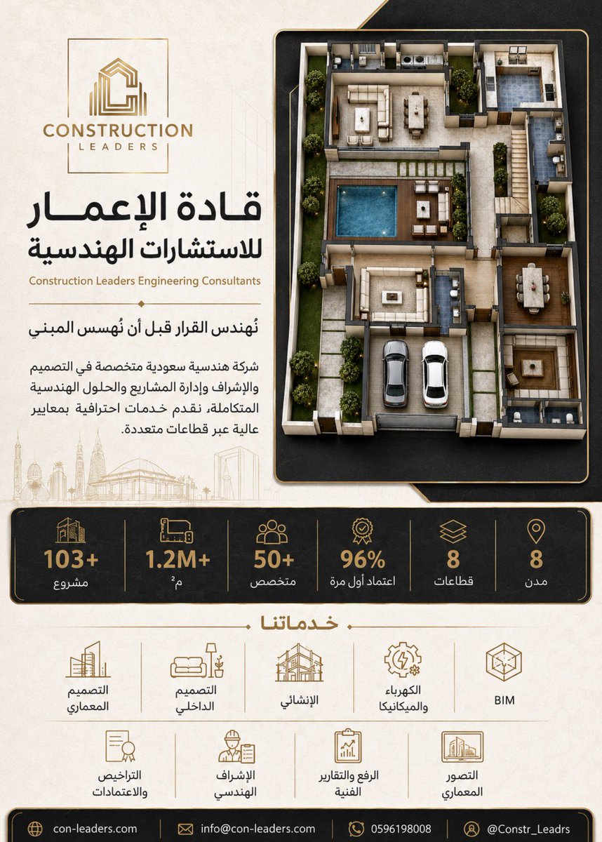 Constr_Leadrs's tweet photo. 🏡 تصميم سكني بمساحة 340م² على شكل حرف U في منطقة #نجران، يجمع بين وضوح المخطط، كفاءة توزيع المساحات، وجودة التفاصيل المعمارية.

📐 في قادة الإعمار، نبدأ من الفكرة ونحوّلها إلى قرار هندسي واضح قبل أن تكون مبنى على أرض الواقع.

✨ نُهندس القرار قبل أن نُهندس المبنى.

#قادة_الإعمار  #تصميم_معماري  #استشارات_هندسية  #مخططات_سكنية