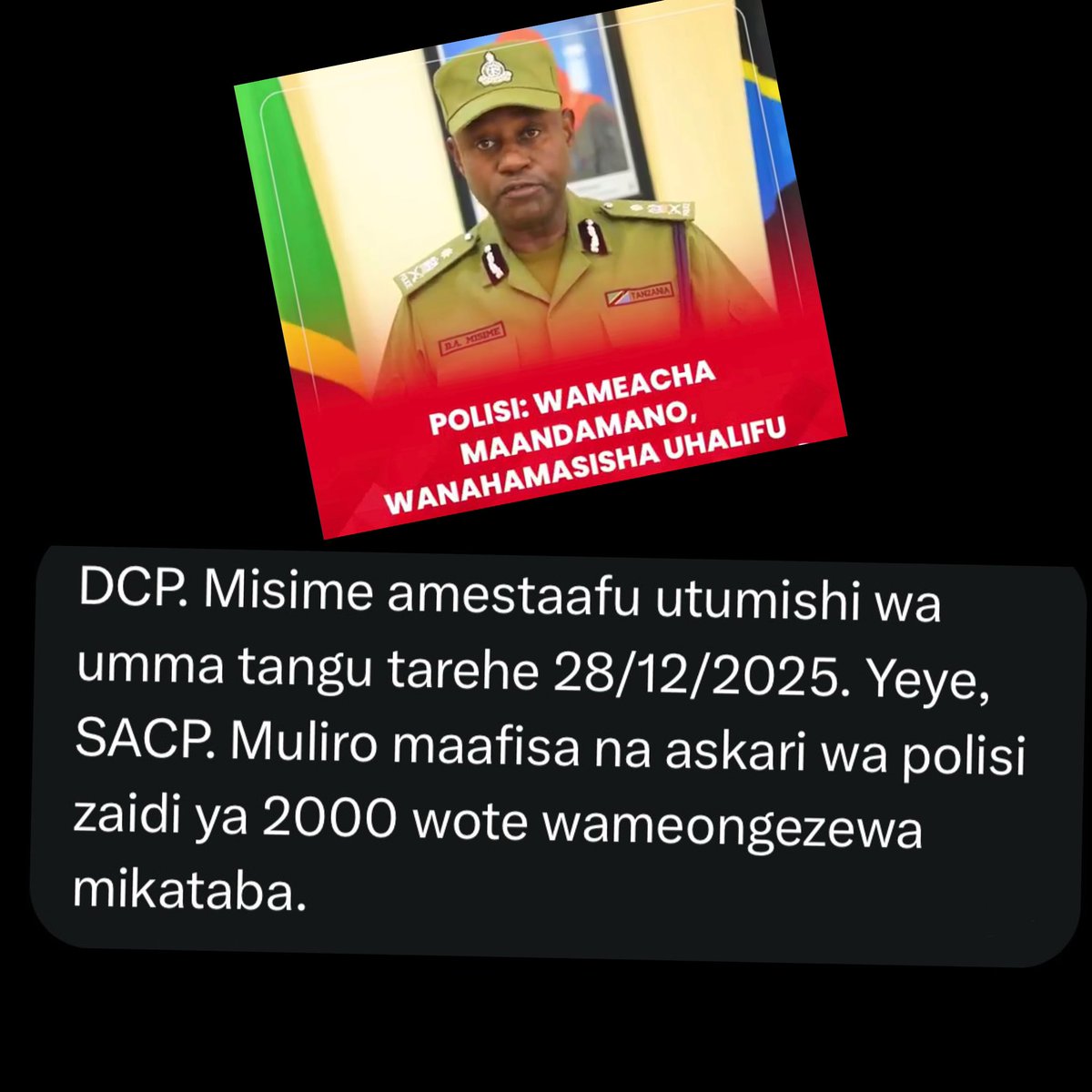 MariaSTsehai's tweet photo. KUMBEE! Msime na akina Muliro wote washafika muda wa kustaafu na wamestaafu muda ila wapo kwa mkataba 
Yaani ni majanga! Askari zaidi ya 2,000 watafanya lolote kubembelezea mkataba!
Ndo maana wanaongea kama wamekatwa kichwa 
Eniwei #TutaelewanaTu https://t.co/Yp6AgKzJAS