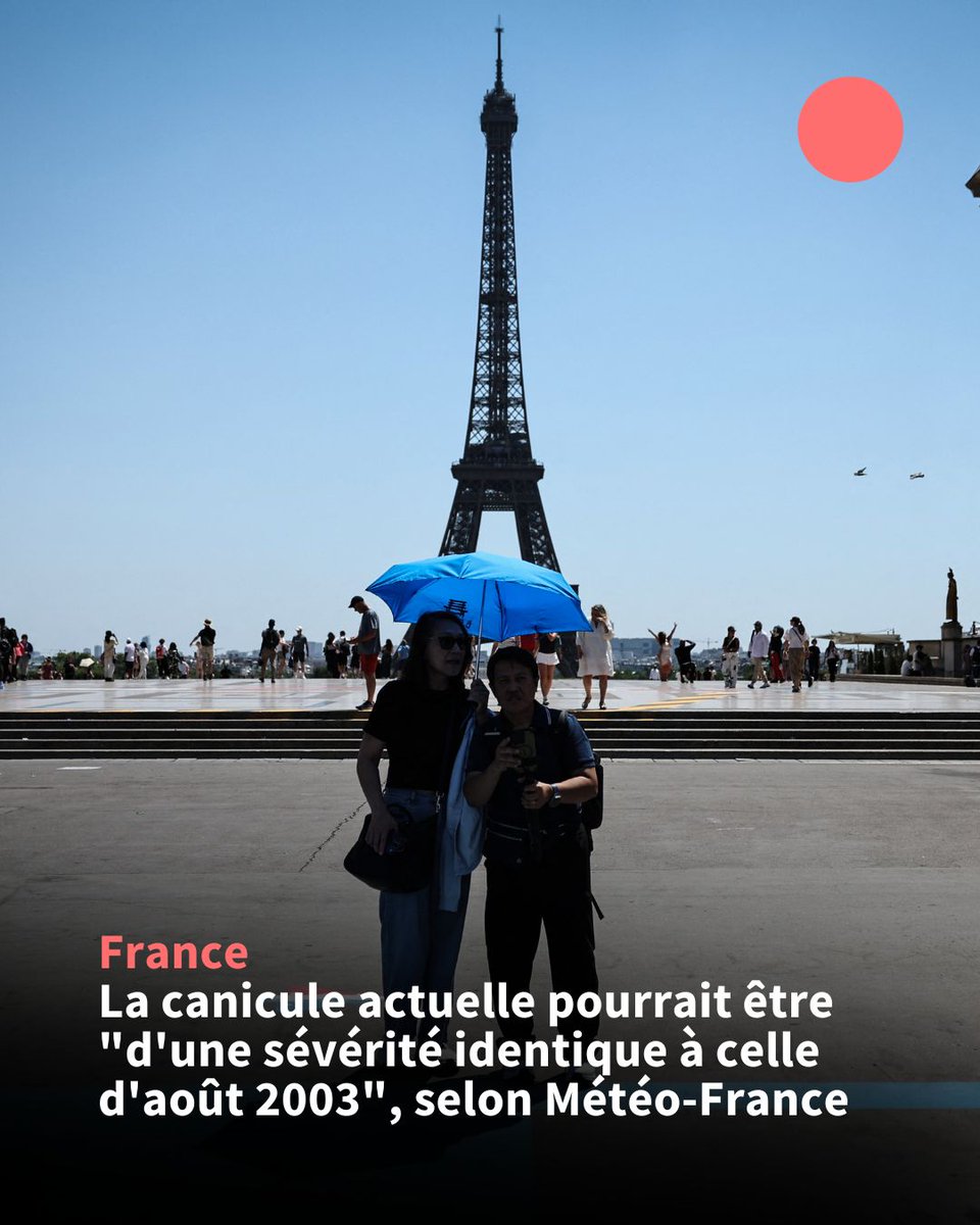 afpfr's tweet photo. 🌡️ "Avec les éléments que nous avons aujourd'hui, si les prévisions se réalisent la semaine prochaine, cette canicule 2026 aurait une durée et une sévérité identiques à celle d'août 2003", a déclaré Matthieu Sorel, climatologue chez Météo-France lors d'un point presse. https://t.co/K8dwmWhiYx