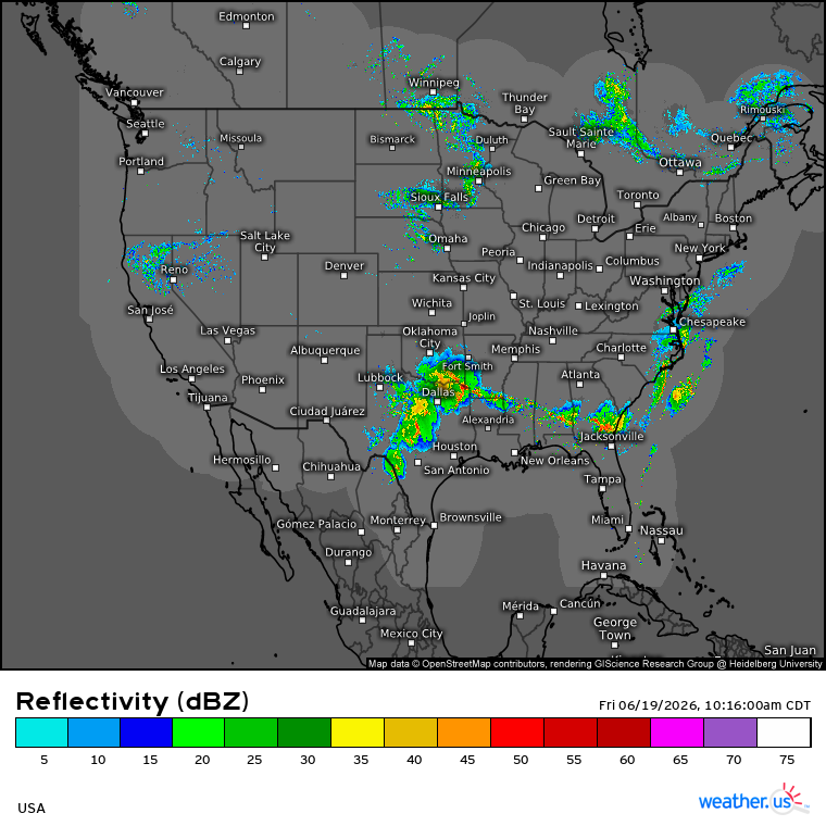 WeatherdotUS's tweet photo. The continental radar composite is showing a lot of activity this morning with thunderstorms stretching (with breaks) from Texas through the Deep South into the Atlantic Ocean.

https://t.co/XTpV7fwx9t

TT https://t.co/1Vb5uStelj