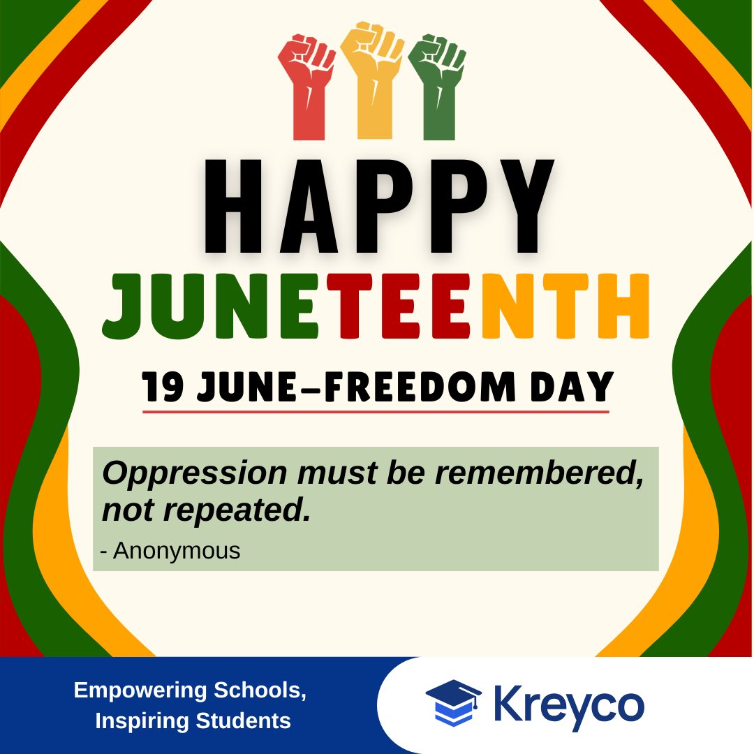 kreycoedu's tweet photo. On this Juneteenth, may we never forget who we are! Freedom is the end goal... till all are FREE 💚💛❤️ https://t.co/V3BvnqTpdM