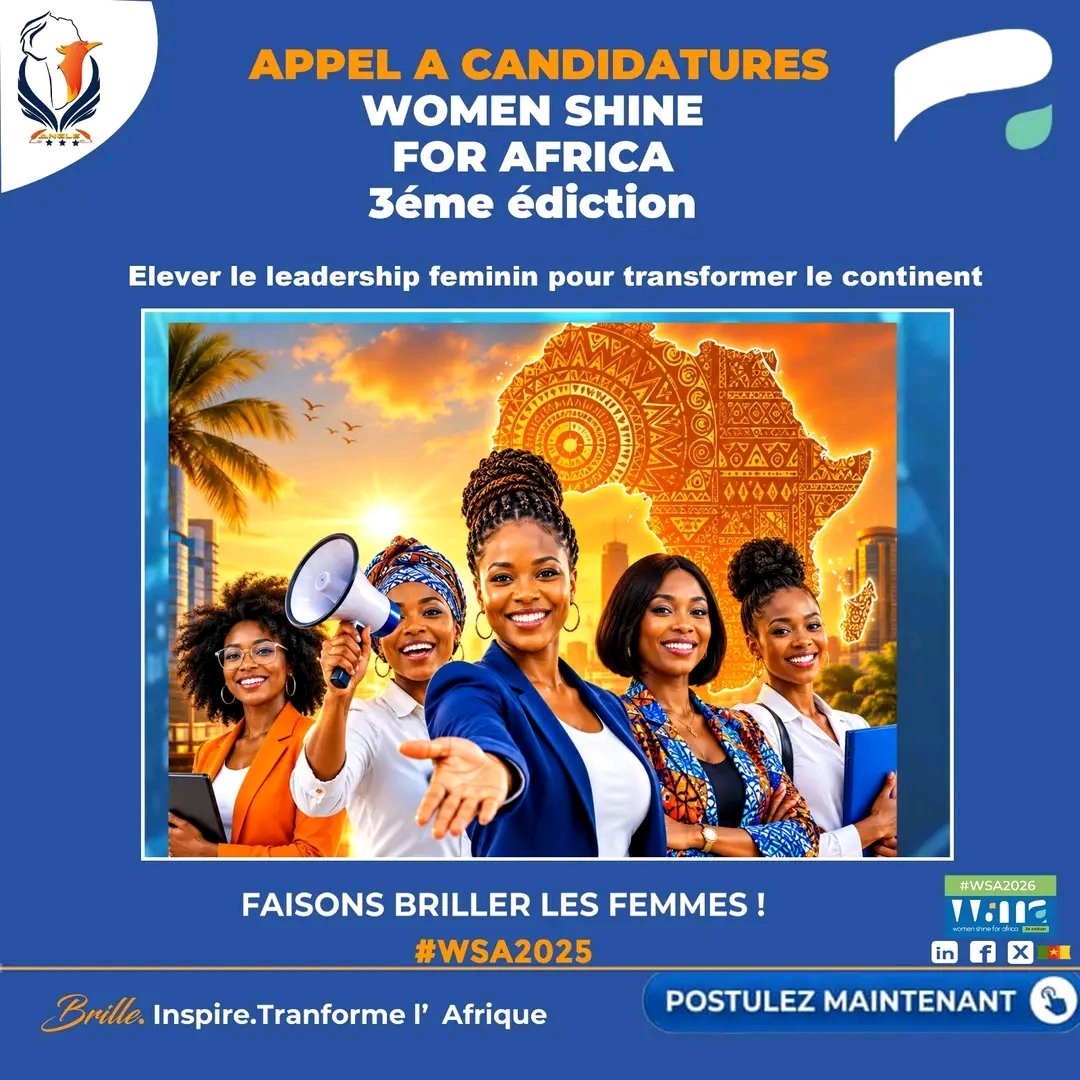 Blogcls's tweet photo. Mesdames, il est temps de faire briller votre potentiel !

Élever le leadership féminin pour transformer notre continent, c'est l'objectif de la 3e édition de Women Shine For Africa.

👇 Postulez ici !

#WSA2025 #Leadership #FemmesLeaders #Empowerment https://t.co/PAs9X2Le92
