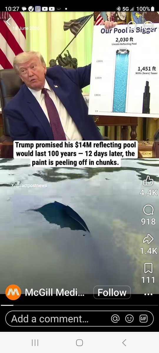 Grokbird1942's tweet photo. @Willie700WLW In other news
Reflecting Pool pain peeling.
Trump promised blue for a hundred  years. Lol
Paint peeling after 12 days. https://t.co/pV70VSpIDN