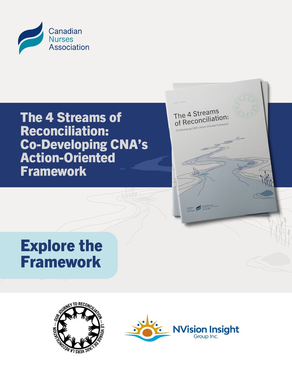 canadanurses's tweet photo. NEWS RELEASE: Today, CNA released The 4 Streams of Reconciliation: CNA’s Action-Oriented Framework and is calling on the federal government to act to support culturally safer care for First Nations, Inuit and Métis Peoples and communities.

Nurses are ready to advance Reconciliation — and need stronger system-level supports to provide culturally safer care consistently.

Read more: https://t.co/hwMoUJ1WNC

COMMUNIQUÉ : Aujourd’hui, l’AIIC a publié Les 4 courants de la réconciliation : le cadre d’action de l’AIIC et appelle le gouvernement fédéral à agir pour soutenir des soins culturellement plus sécuritaires pour les peuples et les communautés des Premières Nations, des Inuit et des Métis.

Les infirmières et les infirmiers sont prêts à faire avancer la réconciliation — et ont besoin de soutiens systémiques plus solides pour fournir des soins culturellement plus sécuritaires de façon constante.

Lire le communiqué : https://t.co/AopXE4HZLd

#CNA2026 #Reconciliation #IndigenousHealth #Nursing #HealthPolicy #CdnPoli

#Réconciliation #SantéAutochtone #SoinsInfirmiers #ÉquitéEnSanté #PolCan