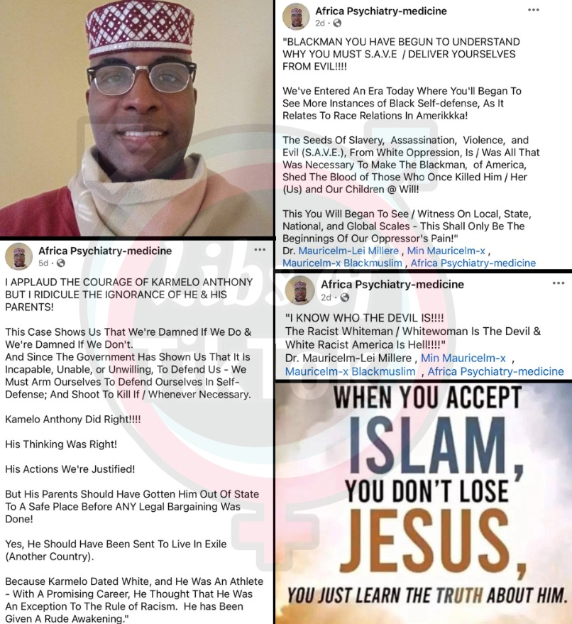 libsoftiktok's tweet photo. Meet Mauricelm-Lei Millere, a mental health professional in South Carolina who’s from Nigeria. He made multiple unhinged racist posts calling White people "the devil," justifying Karmelo Anthony murdering Austin Metcalf, and encouraging more racial violence to fight "White oppression."

Would you trust this person with your mental health???

If he hates America so much, why not self-deport?? @icegov