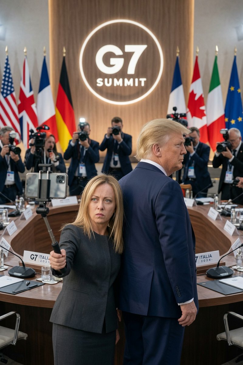 ReciprocitEye's tweet photo. @CNN Meloni spotted at G7 taking a picture with Trump https://t.co/qUDwP5QYY0