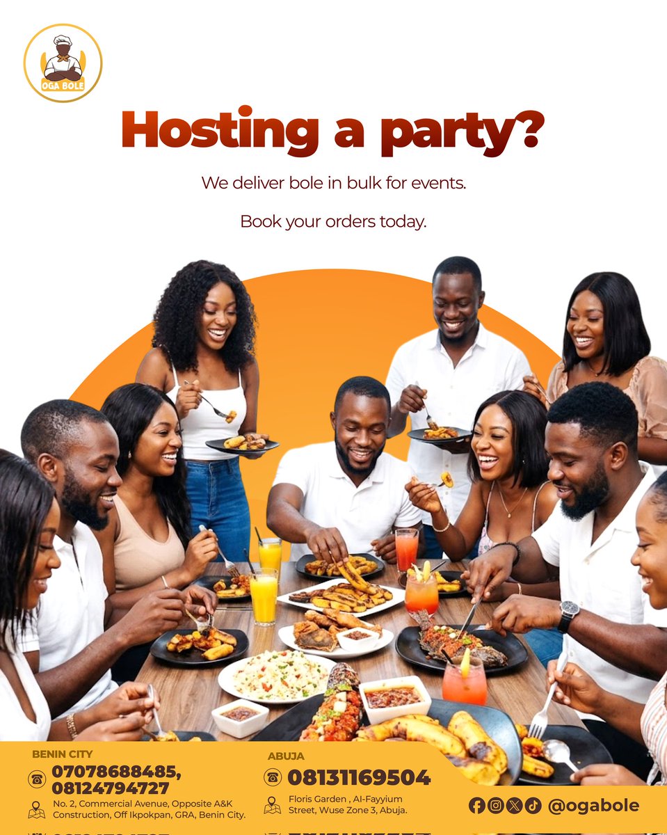 OgaBole's tweet photo. Hosting a party, hangout, office event, or celebration?

Take food off your to-do list.

We deliver bole in bulk for birthdays, corporate events, family gatherings, and special occasions.

📩 DM us to place your bulk order.

#OgaBole #EventCatering #BulkFoodOrders #FoodVendor https://t.co/UW44uoK9o1