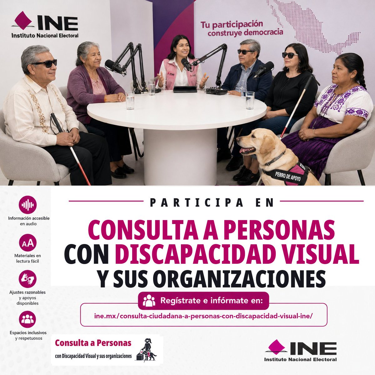 03JDECOAH's tweet photo. 👩‍🦯🗳️ Tu experiencia puede ayudar a construir procesos electorales más accesibles. El INE invita a participar en la Consulta a Personas con Discapacidad Visual y sus Organizaciones.

🔗 Regístrate e infórmate en:
https://t.co/hKRxndsB7U https://t.co/AXuYgcMUd8