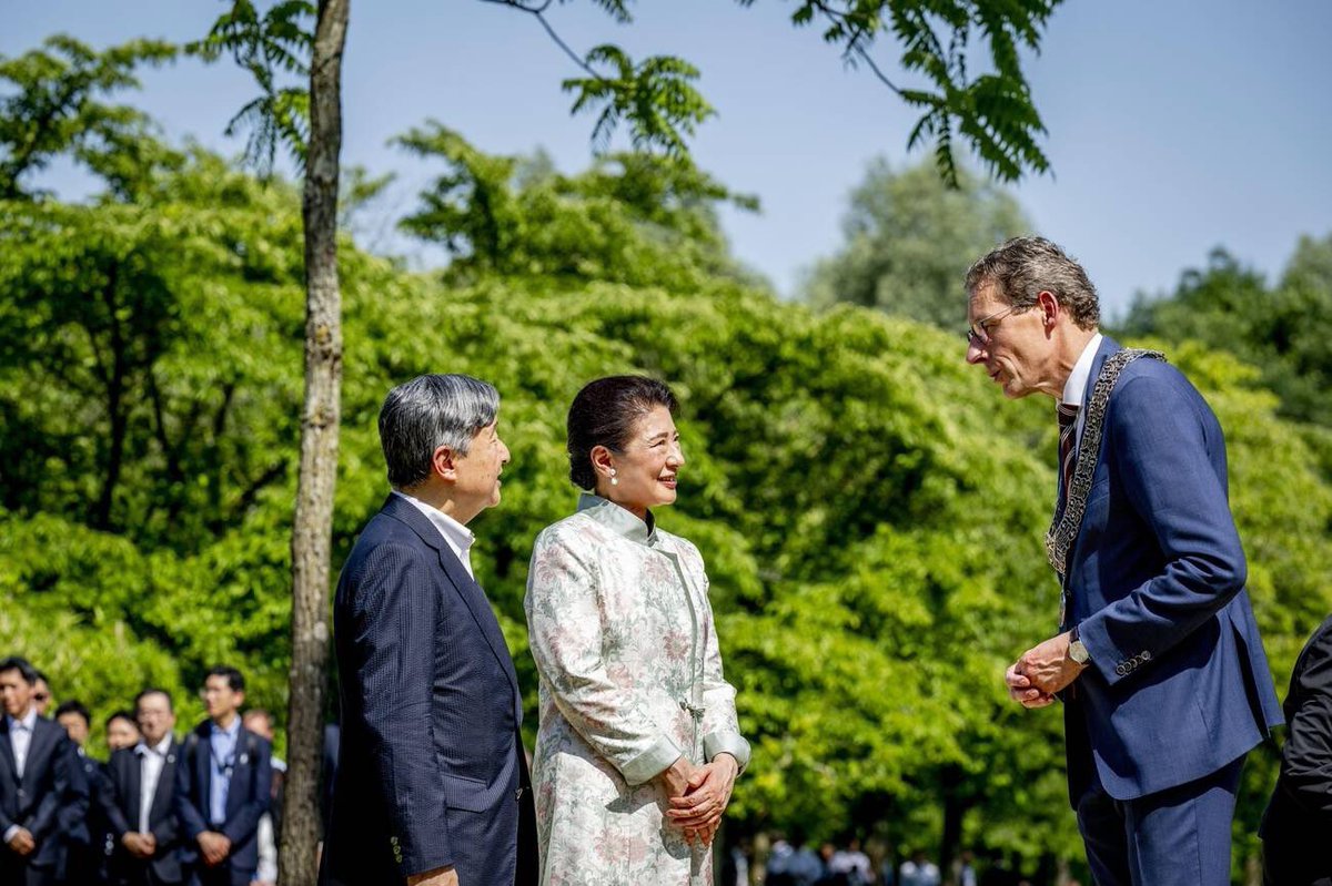implmaterial's tweet photo. 🌳 For the final engagement in the Netherlands, Emperor Naruhito &amp; Empress Masako attend a tree planing at Blossom Park in the Amsterdam Forest https://t.co/fOcQLYMoHN