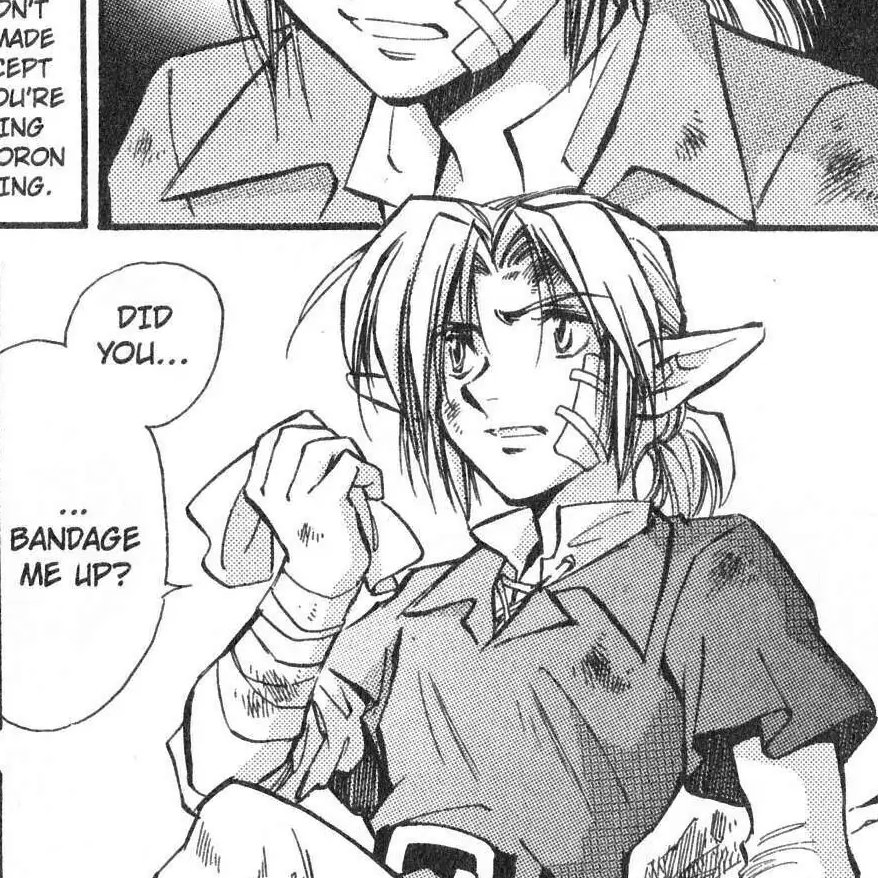 pikzel08's tweet photo. if there's one thing the Ocarina of Time remake should adapt from the manga, it's to give Link a ponytail https://t.co/tnTFhjl1xu
