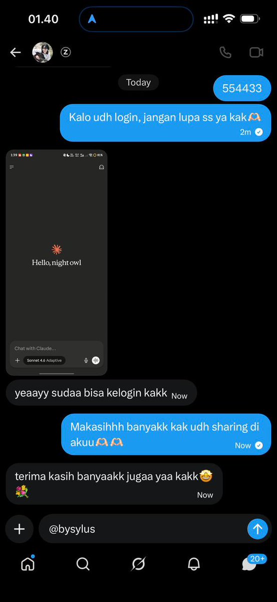 bysylus's tweet photo. ‼️ SCAMMER CLAUDE AI NYOLONG TESTI DARI AKU ‼️

username : @spetaacle
No WA : 083896198654

Pict 3-4 itu ada yg lapor ke aku. 

t. wts wtb claude ai #zonauang #zonajajan #zonaba https://t.co/qXcMevXVTs