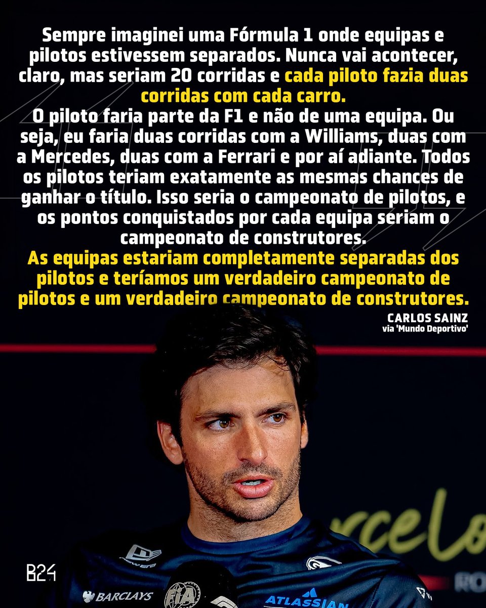 B24PT's tweet photo. Carlos Sainz lançou uma ideia revolucionária. https://t.co/fV4NgY8iJh