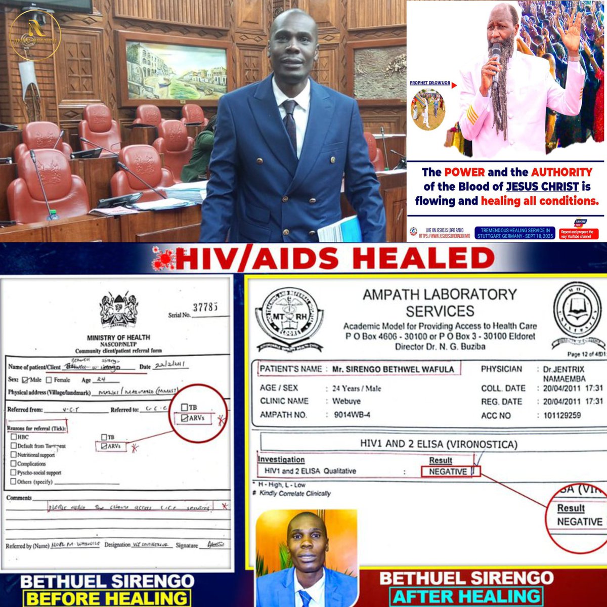 CrossDonee's tweet photo. we know our God.He is Almighty Jehovah Yahweh,the Ancient of Days.His power knows no boundaries,and His authority is unmatched
He has healed Milicent Awino 
He has healed Mr. Sirengo Bethwel
He has healed Adrian Rodney Ibrahim ,Irene Akinyi and  many others
#OnlyJESUSHealsHIV https://t.co/ofqfJwf69T