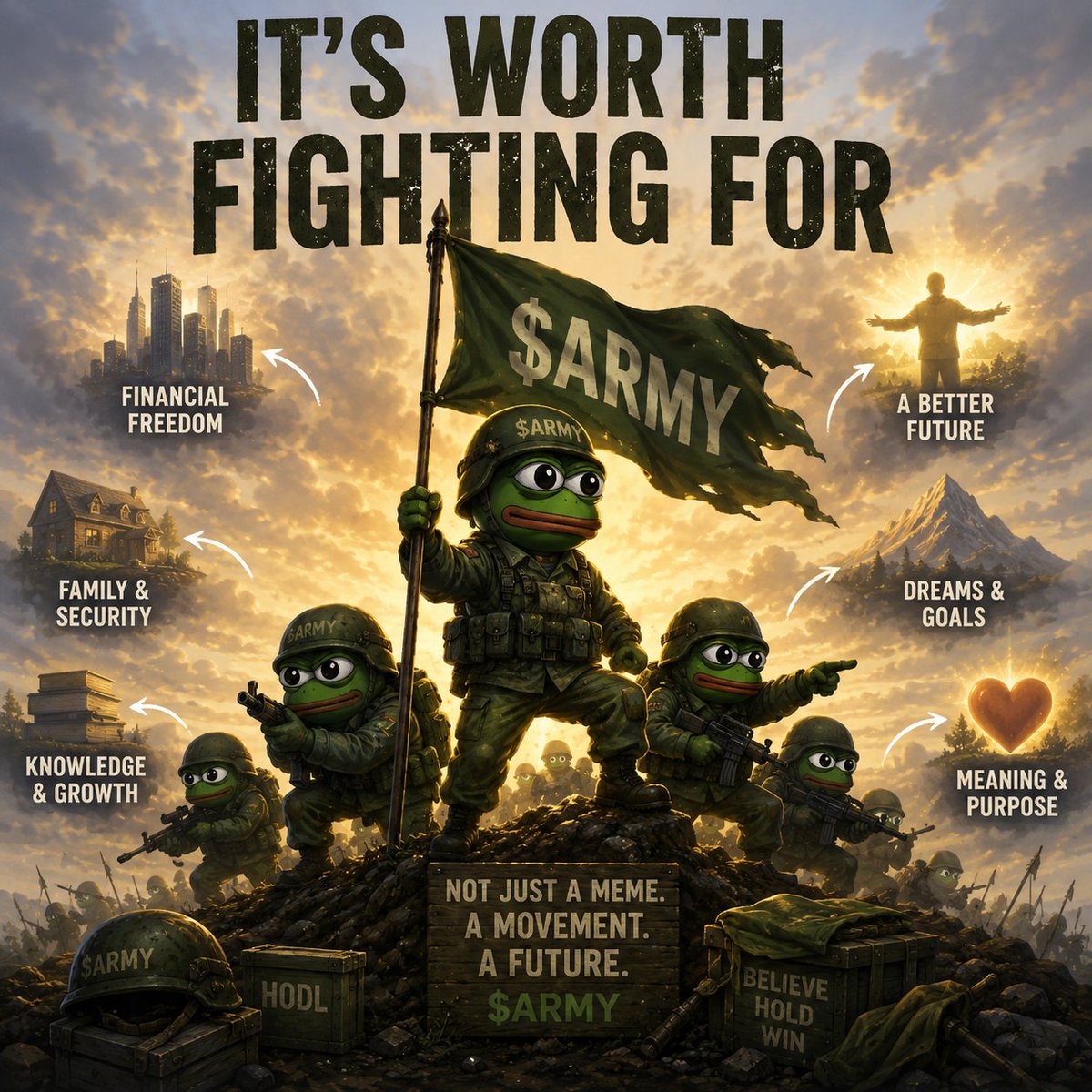 PRIMUSOG04's tweet photo. @eth_exy $ARMY soldiers aren't chasing a number - We're chasing freedom, legacy, and a mission bigger than ourselves. The first million opens your eyes. The next chapter is built with conviction. That's why we keep marching🐸🪖 https://t.co/1xHYQnzN11