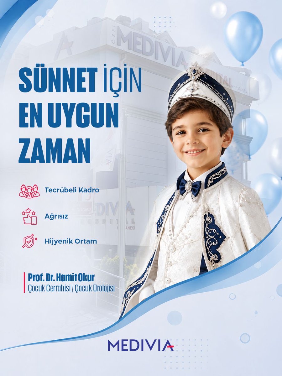 MediviaHospital's tweet photo. Çocuğunuz için güvenli ve konforlu sünnet hizmeti hastanemizde gerçekleşmektedir.

Uzman hekimler tarafından, steril ameliyathane koşullarında sünnet işlemleri yapılmaktadır. 

Her cerrahi veya girişimsel işlemde sonuçlar kişiden kişiye değişiklik gösterebilir. İşlem öncesinde hekiminizden detaylı görüş almanız önerilir.