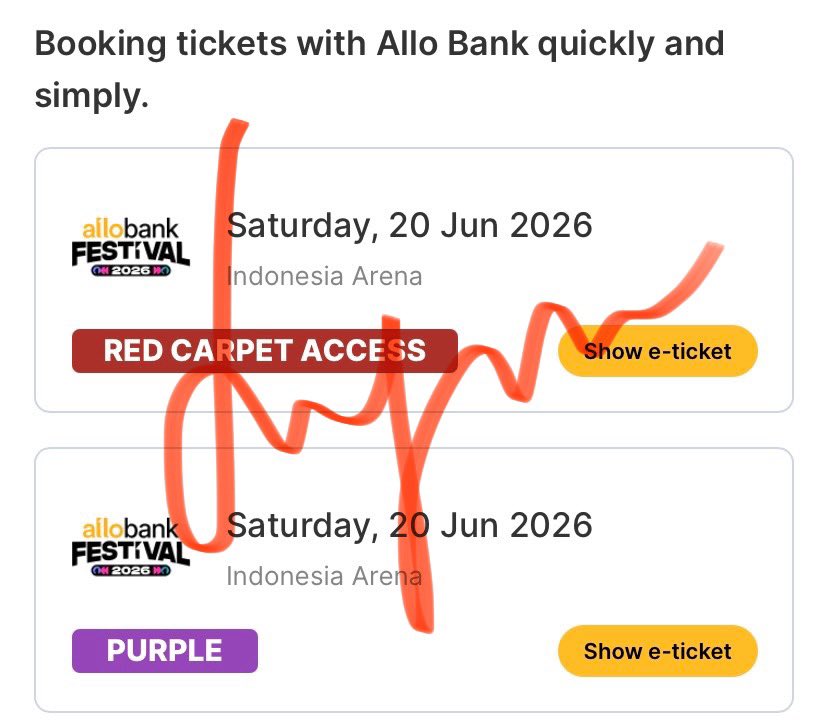 choinoona's tweet photo. WTS Allofest Purple qn gede + Red carpet access
avail 2tix (include surat kuasa)

cod besok pagi (beneran pagi ya karna aku mau langsungan brgkat kerja)

ga bisa nonton karna ada kerjaan yg ga bisa ditinggal 🙏

#cortis #allofest https://t.co/0ssF8soAYU