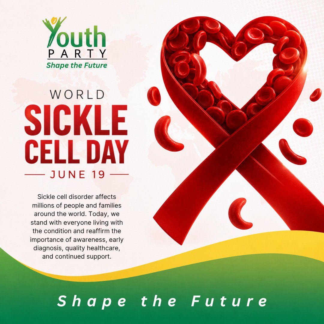 youthparty_ng's tweet photo. Today, on World Sickle Cell Day, we join millions around the world in raising awareness about sickle cell disorder and showing support for individuals and families affected by the condition. https://t.co/e6Y2xmPZRr