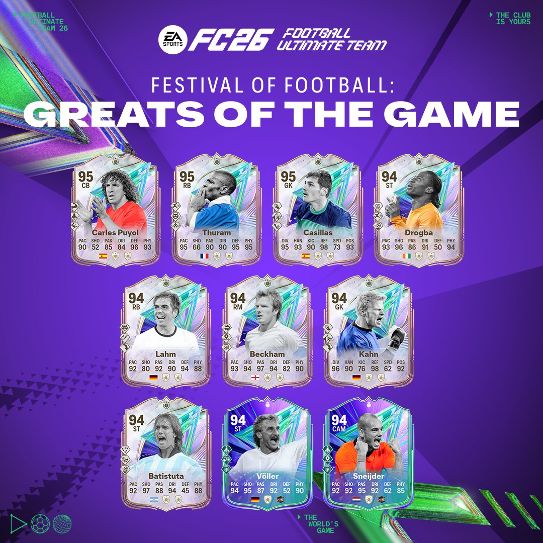 EA_ME's tweet photo. التاريخ لا يتوقف.فعالية Festival of Football: Greats of the Game متاحة الآن في #FC26.

احتفالًا بالأساطير والمنتخبات واللحظات التي لا تُنسى، والتي صنعت عظمة كرة القدم الدولية.

أضف العظمة إلى تشكيلتك اليوم: https://t.co/Mp2nw2GZyS https://t.co/7cUb32raCm