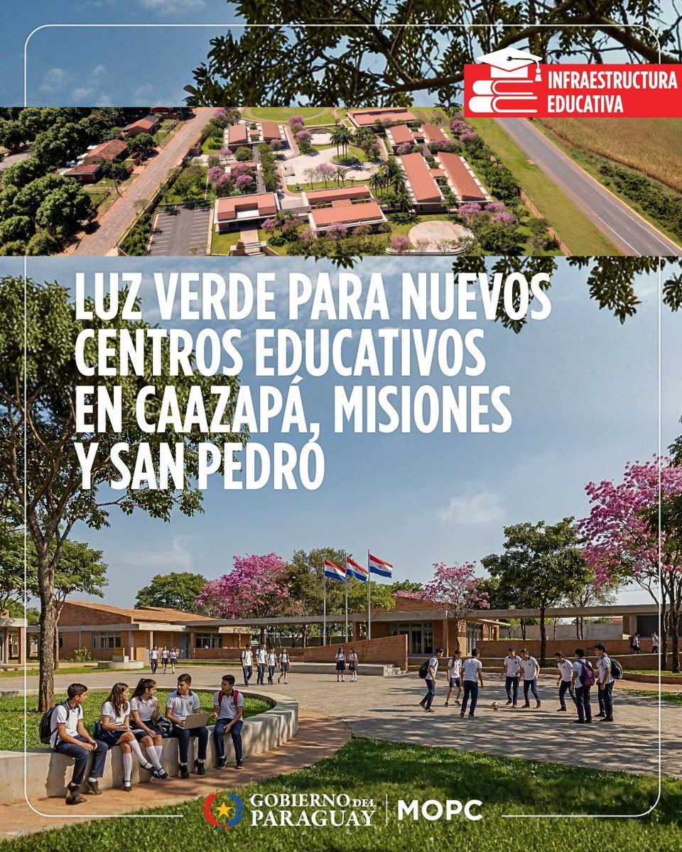 AllianaPedro's tweet photo. Más de G. 45.500 millones de inversión para seguir transformando la educación.

Con los nuevos centros en Caazapá, Misiones y San Pedro, más de 3.000 estudiantes tendrán mejores condiciones de aprendizaje. 

Detrás de cada obra también hay trabajo para nuestros compatriotas 🇵🇾 https://t.co/bz0ArihB3v