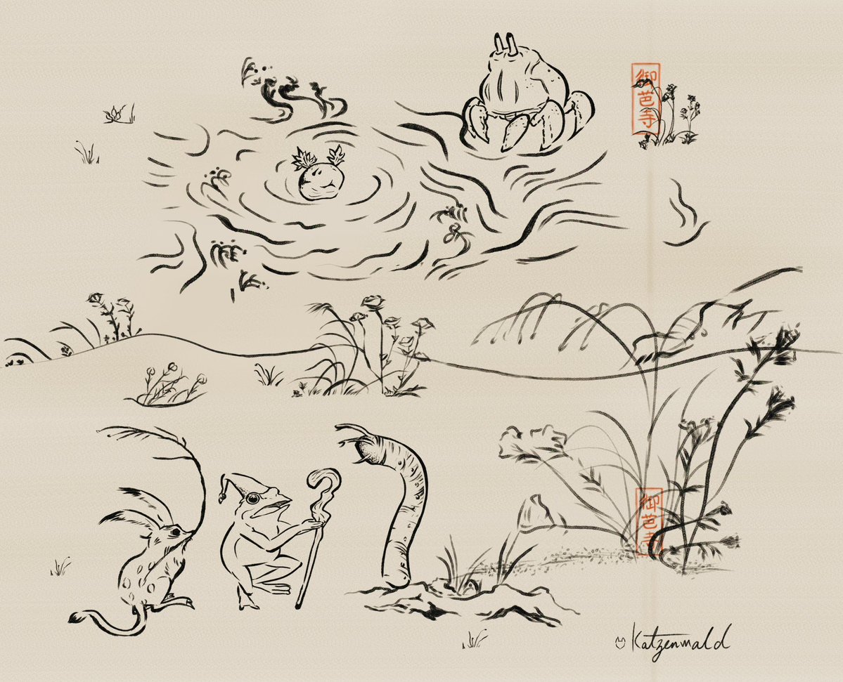 Katzenwald's tweet photo. 鳥獣戯画っぽいの描きました😌

#FF11 https://t.co/FfpSvhT9DU