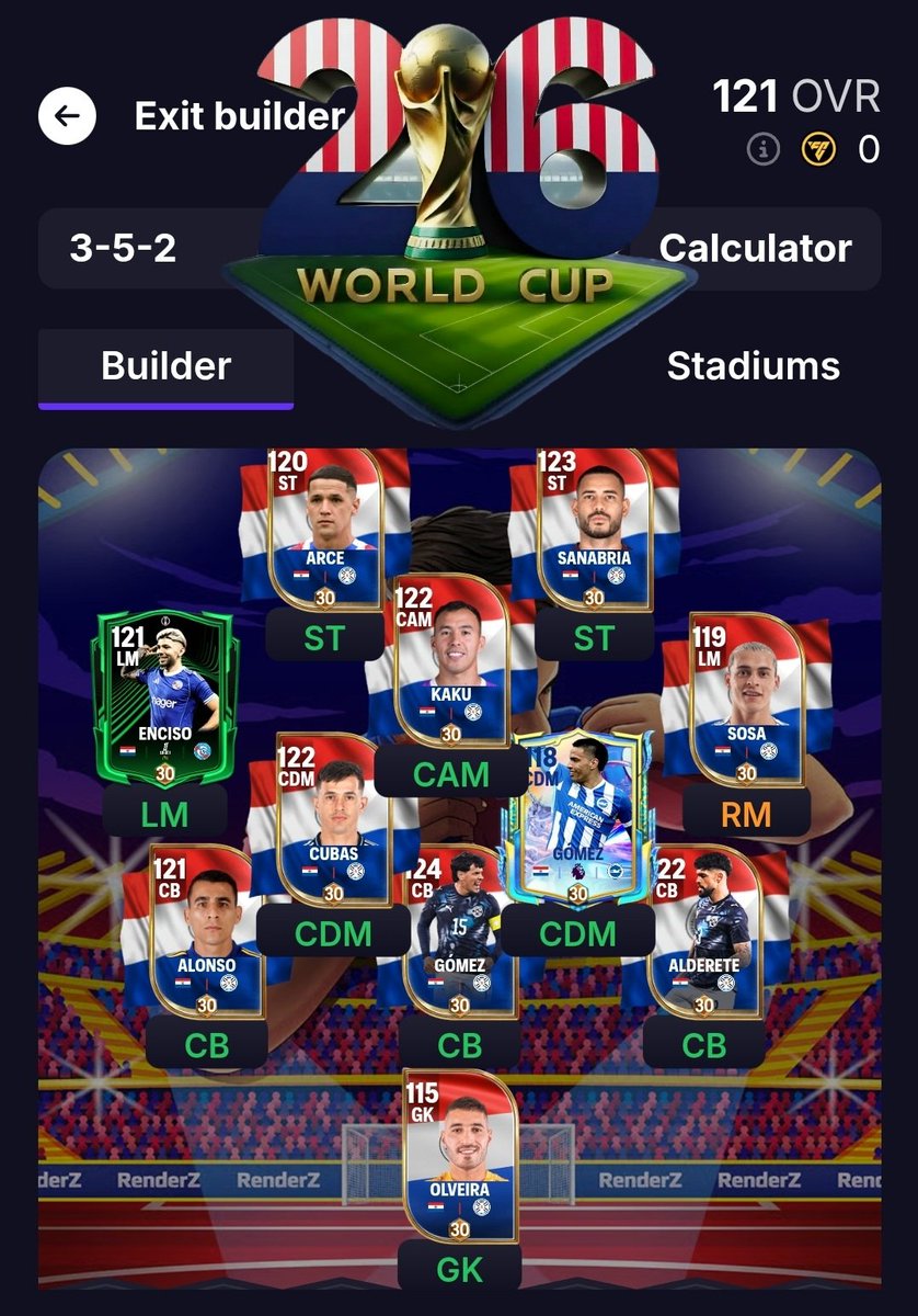 Squadbuilderx's tweet photo. ACTUALIZADO ‼️
#Paraguay          
𝐖𝐎𝐑𝐋𝐃 𝐂𝐔𝐏 𝐌𝐎𝐃𝐄: 𝐎𝐍 🌎🏆
48 teams. One trophy. 🏆 
#FIFAWorldCup
@tutiofifa @FirstHalfYT @Jacobek08  @FC_14_STAR @ALANDROID23 @fifarenderz
RT APPRECIATED https://t.co/5yfQeSc1vX