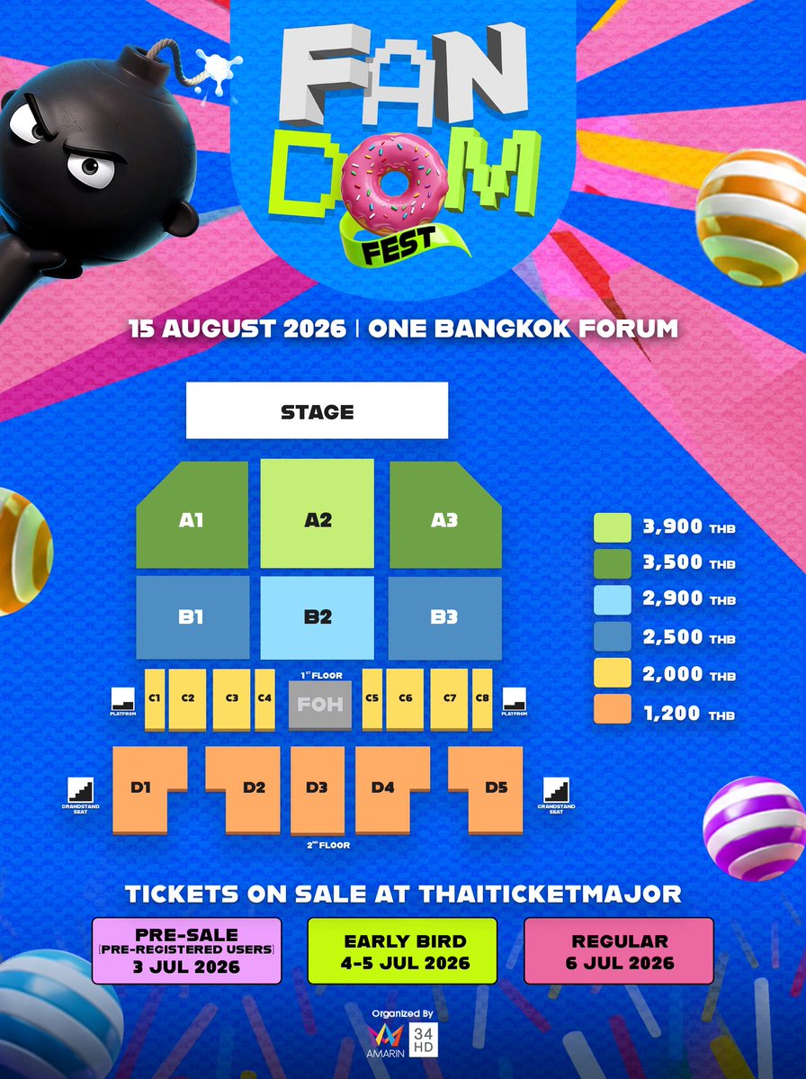 FandomFestoff's tweet photo. ผังที่นั่งพร้อม ใจพร้อม #FandomFest คือที่สุด!! คุ้มค่า ราคาเริ่ดทุกโซน ด้อมไหนพร้อม! รีบแท็กเพื่อน มาล็อกพิกัดความฟินกันด่วนๆ🤩✨

🗓️15 ส.ค. 2026 | One Bangkok Forum
💵 บัตรราคา 3,900/3,500/2,900/2,500/2,000/1,200

#FandomFest2026
#Butterbear #GELBOYS
 #PUN #PROXIEth #ZeeNuNew https://t.co/41qMZ55JhF