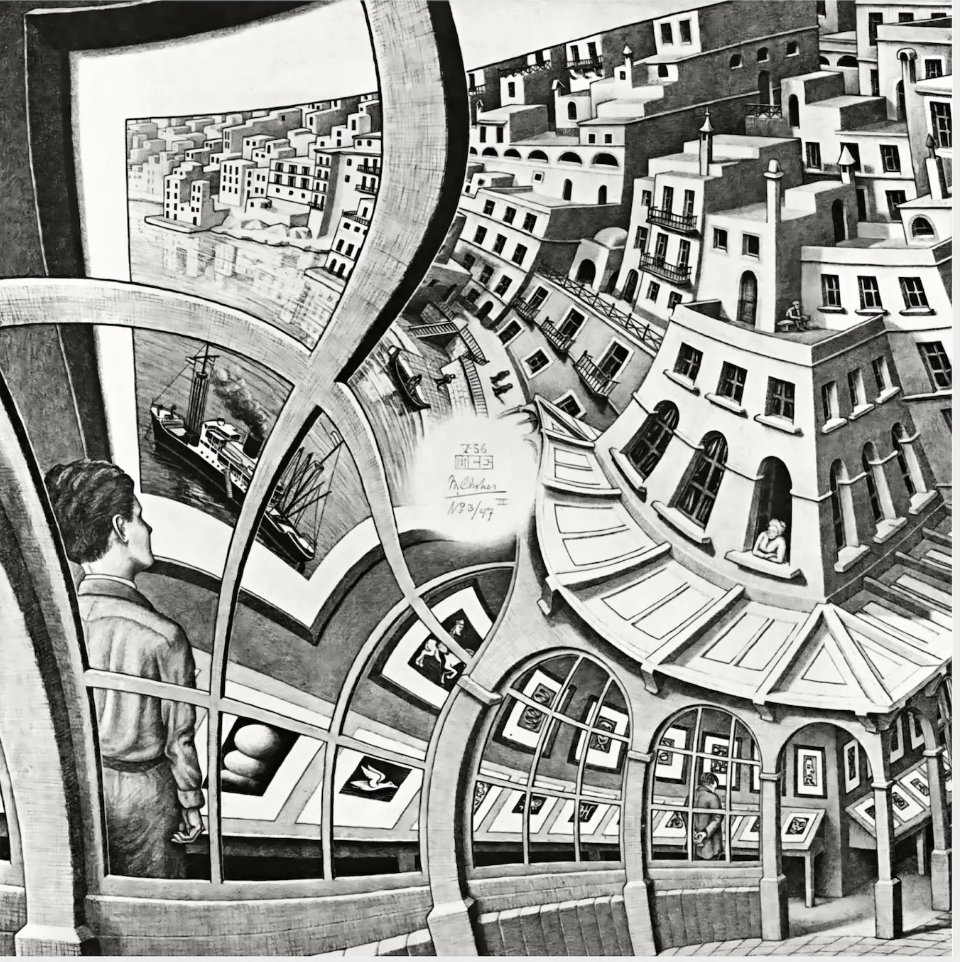 GamesCrowne's tweet photo. A more cultured SVG benchmark than a BMW.  The frontier-model final boss: M.C. Escher's Print Gallery!  If you've not seen the original, check that out first to give the LLMs some slack! https://t.co/lvgAqcmGfB