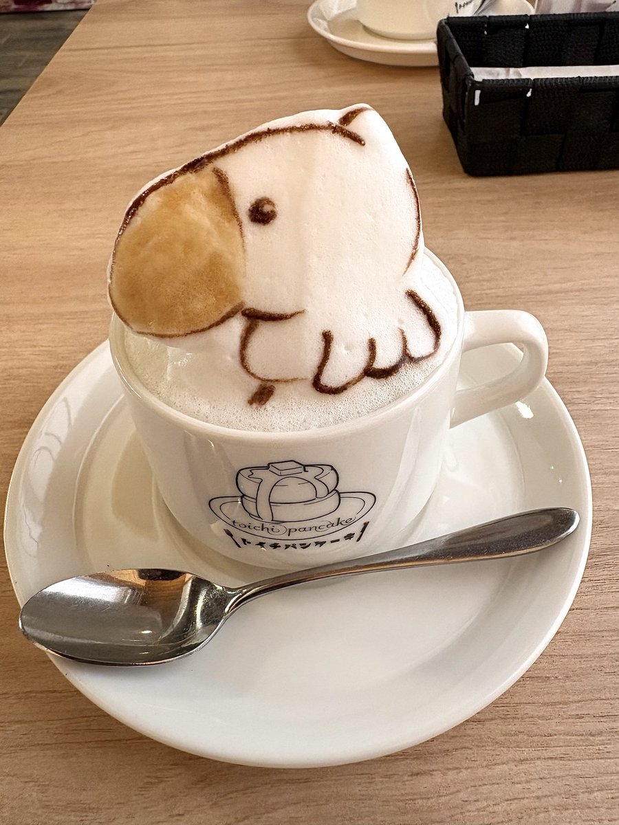 Mr_oklele's tweet photo. 奈良県ではtoichi pancake（トイチパンケーキ）にも行って3Dラテアートを頼んだよ。　注文したらお姉さんがお客さんの要望（スマホの写真など）を聞いて3Dの泡の上から描いてくれる。
これはハシビロコウのぬいぐるみ写真を元に描いてくれたもの☺️☺️☺️ https://t.co/bn8edP6fDm