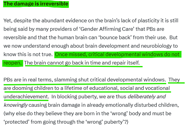 Psychgirl211's tweet photo. Blocking normally-timed puberty in healthy children is not medicine.

It is criminality.

The NHS has gone f***g nuts! https://t.co/KMpStbXaIz