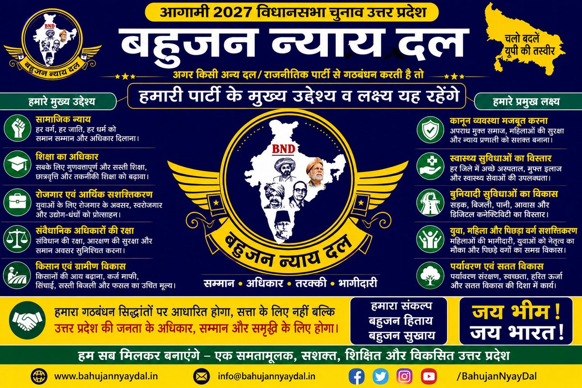 YOUTH_BND_INDIA's tweet photo. अगर हमारी पार्टी गठबंधन करती है up विधानसभा चुनाव 2027 में तो हमारे यह उद्देश्य रहेंगे @SwamiPMaurya @BhimArmyChief https://t.co/tomeKCfg9U