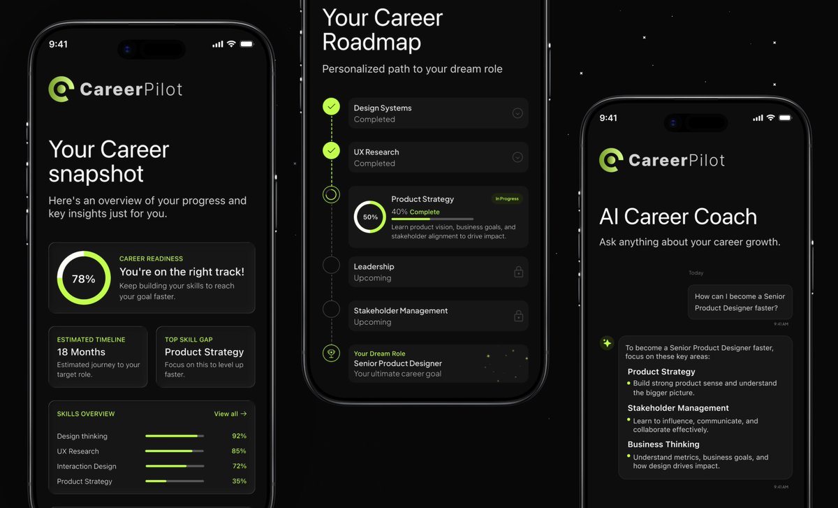 ensuesoft's tweet photo. 🚀 CareerPilot — AI-Powered Career Growth Platform

Helping professionals identify skill gaps, track progress, and achieve their dream roles.

✨ Career Assessment
📈 Personalized Roadmaps
🤖 AI Career Coach
🎯 Goal-Focused Growth

#UIDesign #UXDesign #AI #Ensuesoft https://t.co/JcvHuh4eKB