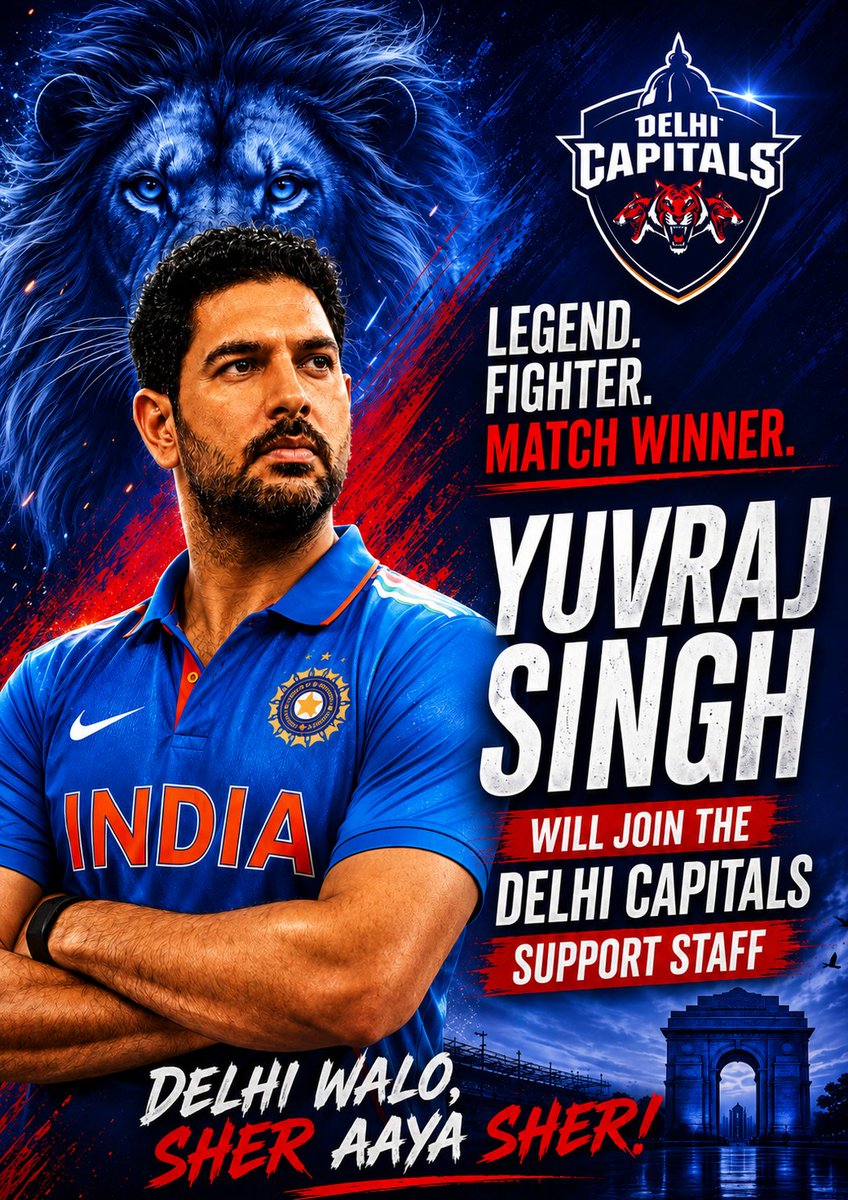 YuviWorld's tweet photo. News coming out that Yuvraj Singh is set to join the Delhi Capitals support staff ahead of the next IPL 2027

Delhi Walo, Sher Aaya Sher!
@YUVSTRONG12 #Yuvi https://t.co/N8DmRavk7I