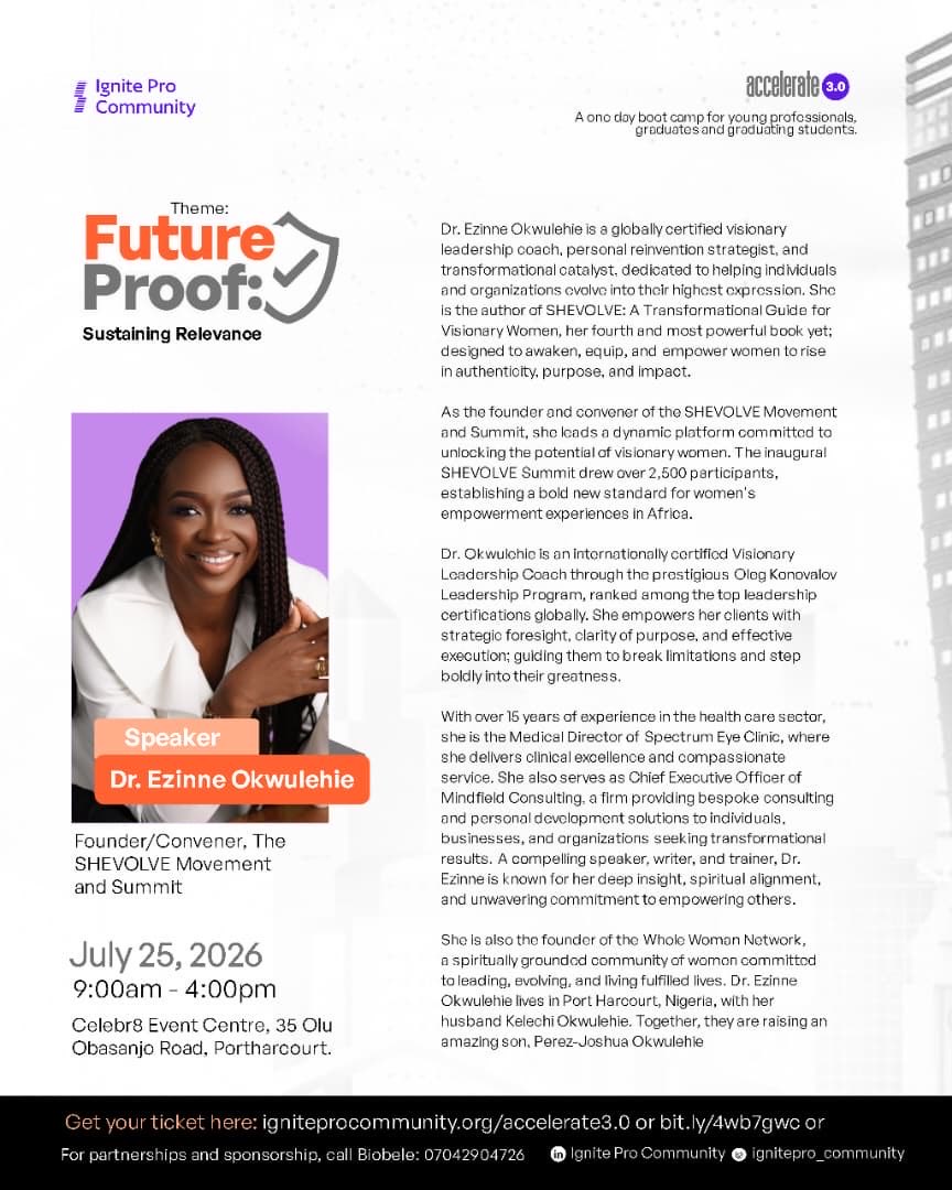 ignitePro_2024's tweet photo. What if the only thing standing between where you are and where you’re meant to be is the mindset, clarity, and intentional action you choose today?

Meet Dr Ezinne Okwulehie, a globally certified visionary leadership coach and a speaker at Accelerate 3.0

https://t.co/ntQQu2YUOq https://t.co/3zQyRyTlis
