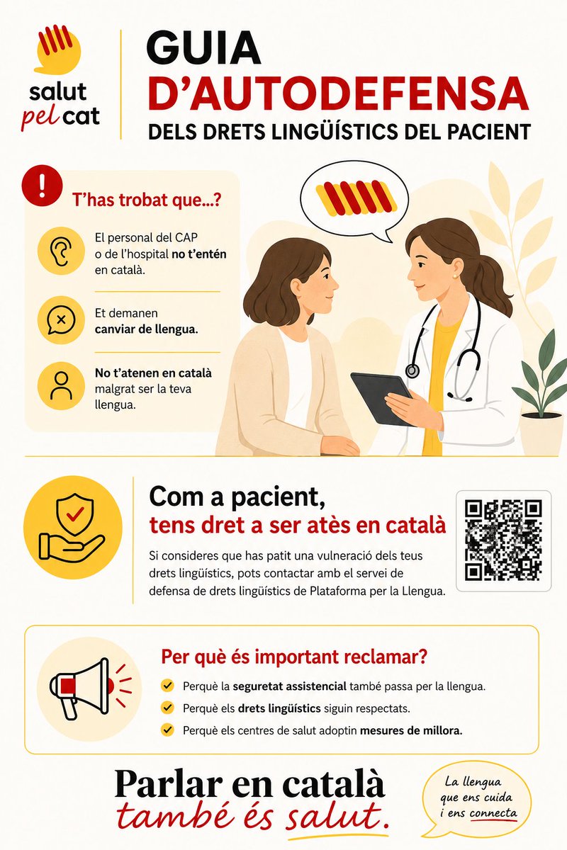 SalutxCat's tweet photo. No t'han atès en català al CAP o a l'hospital? Saps com presentar una queixa? ▶️Consulta la nostra nova Guia d'Autodefensa dels drets lingüístics dels pacients.   📥Descarrega-la aquí: https://t.co/mqigB4ftO0 https://t.co/DBu69ec2xT