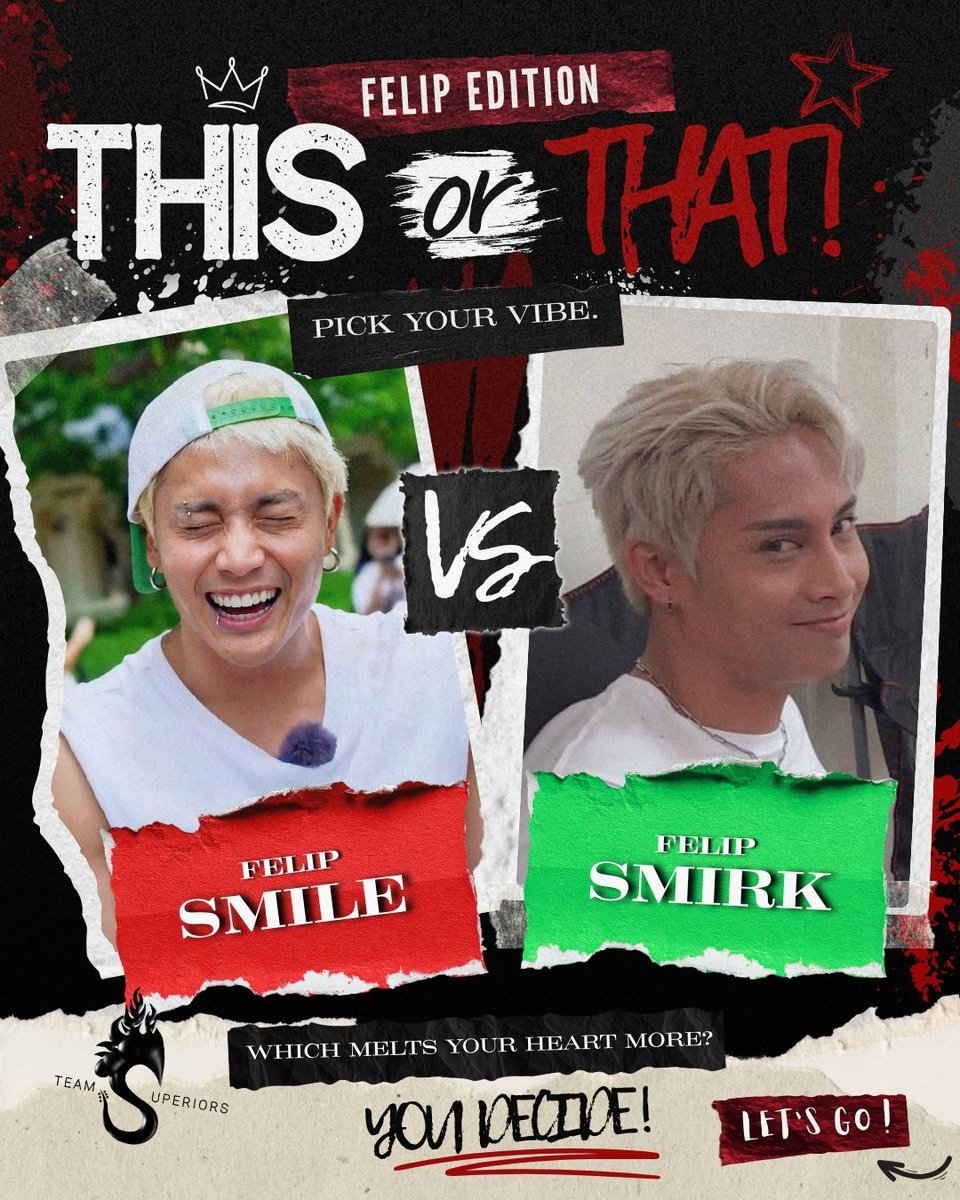 team_superiors's tweet photo. It's #FELIP This or That Friday! 👀

The smile that catches you off guard or the smirk that knows it already did 😜

Which side of @felipsuperior melts your heart? ✨️ Let us know in the replies! https://t.co/OBucQ3m6pD