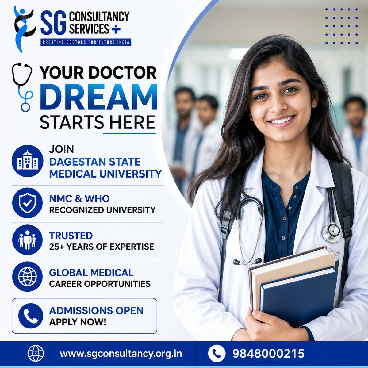 SGconsultancyit's tweet photo. 🩺 Your journey to becoming a doctor begins here! 

🎓 Study MBBS at Dagestan State Medical University with SG Consultancy Services.

📞 9848000215
🌐 https://t.co/BdbRK73uD7

#MBBSAbroad #MBBSinRussia #DagestanStateMedicalUniversity #FutureDoctors #StudyAbroad #SGConsultancy https://t.co/PDiPsPcPSc