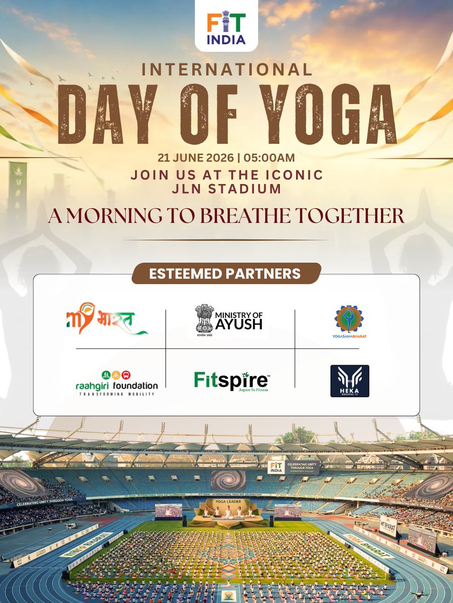 FitIndiaOff's tweet photo. Celebrating unity through yoga, powered by partnerships that inspire. 🧘✨

Thank you to our Esteemed Partners for supporting the grand celebration of #InternationalDayOfYoga 2026.

#IDY2026 #FitIndia #YogaDay #YogaForHealthyAgeing https://t.co/XMY3Osdmsu