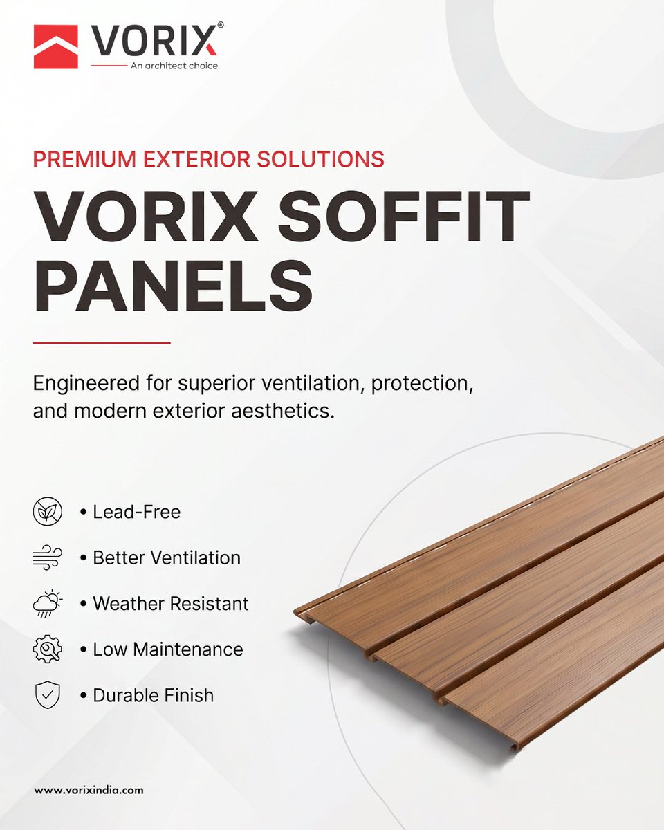 vorixindia's tweet photo. Modern exteriors need smart solutions.

Vorix Soffit Panels combine architectural aesthetics with ventilation, protection, and durability for contemporary spaces.

#VorixIndia #SoffitPanels #Architecture https://t.co/EwByYmPaSA