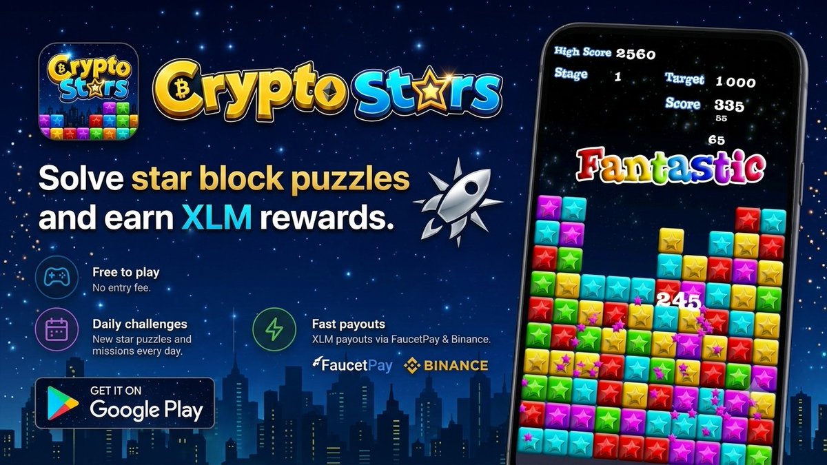 noomlive556's tweet photo. Just got paid in XLM playing Crypto Stars 🌟 I've already earned 0.2000 XLM. Free puzzle game + real Stellar Lumens. Tap to install with my code VYMXVZ pre-loaded → https://t.co/gBwcfs17yv 
iOS: https://t.co/XmO5CHEHqD https://t.co/rjQosSv2z9