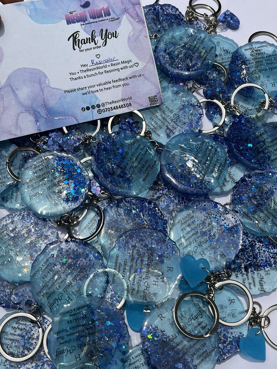 TheResinWorld's tweet photo. 👩🏽: I have a wedding coming up… need 100pcs of customised keyholders 

💟: Okayyy, what would you like written on it?
            … Courtesy: Groom’s Cousin 💙🩵

Bulk pieces order?
Let’s make in your preferred colour and quantity 💟

📍 Lagos, Nigeria
🚀 Nationwide delivery https://t.co/oHzrSvEMdH