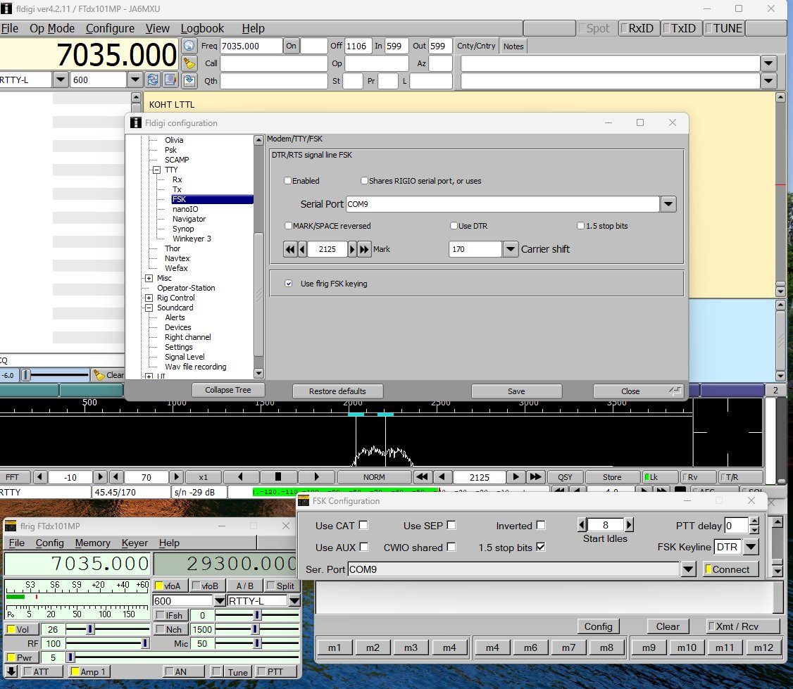 JA6MXU's tweet photo. #fldigi での #RTTY はAFSKだけど、#flrig を使うとFSKでRTTYできる。ただ、設定が悪いのかデコードが今一でトランシーバーのデコードの方が良かった。運用する人が少ないのでテストが大変(´;ω;`)ウゥゥ https://t.co/BkCrQFJOda