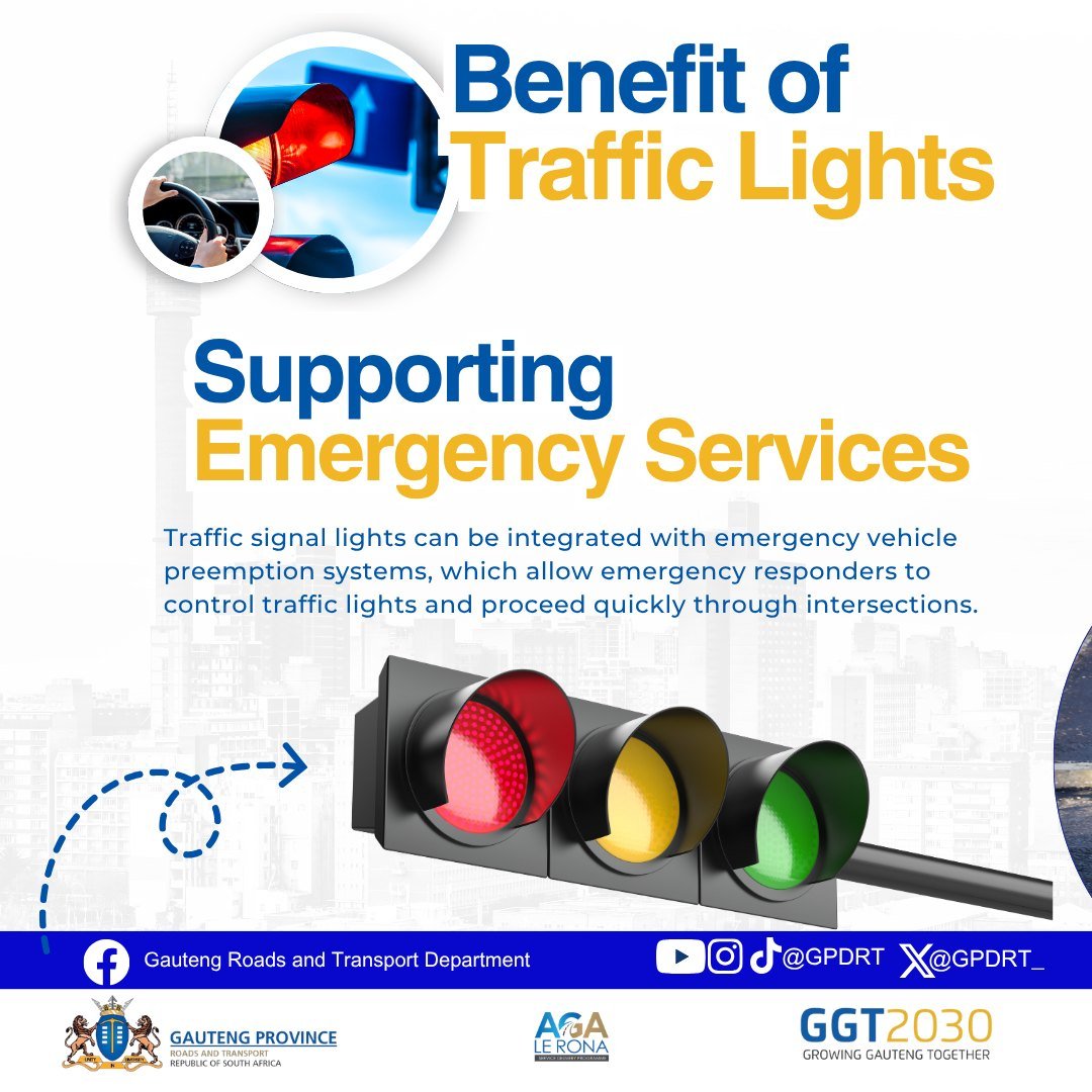 GPDRT_'s tweet photo. 🚦 Traffic lights do more than just manage traffic!

They guide drivers and pedestrians on when to stop, go, and stay alert helping to keep our roads safe and orderly for everyone.

Let's respect and obey traffic signals. Every signal followed is a step toward safer roads.

#BeSafe #TacklingG13 #GrowingGautengTogether