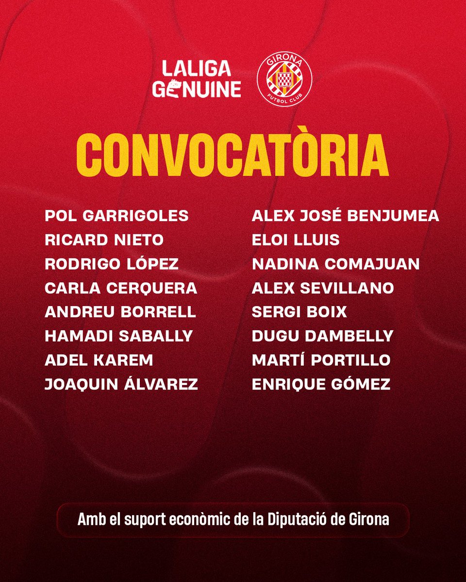 GFCFundacio's tweet photo. 📋 CONVOCATÒRIA de la @GFCFundacio per una nova jornada de #LALIGAGENUINEMoeve a Madrid

⚽️ Ens enfrontarem a:
🆚 @GetafeCF (dissabte 20, 10:00h) 
🆚 @Cadiz_CF (dissabte 20, 17:00h)
🆚 @RCDEspanyol (diumenge 21, 11:00h)

@FundacionLaLiga https://t.co/Aor0cpZDYD