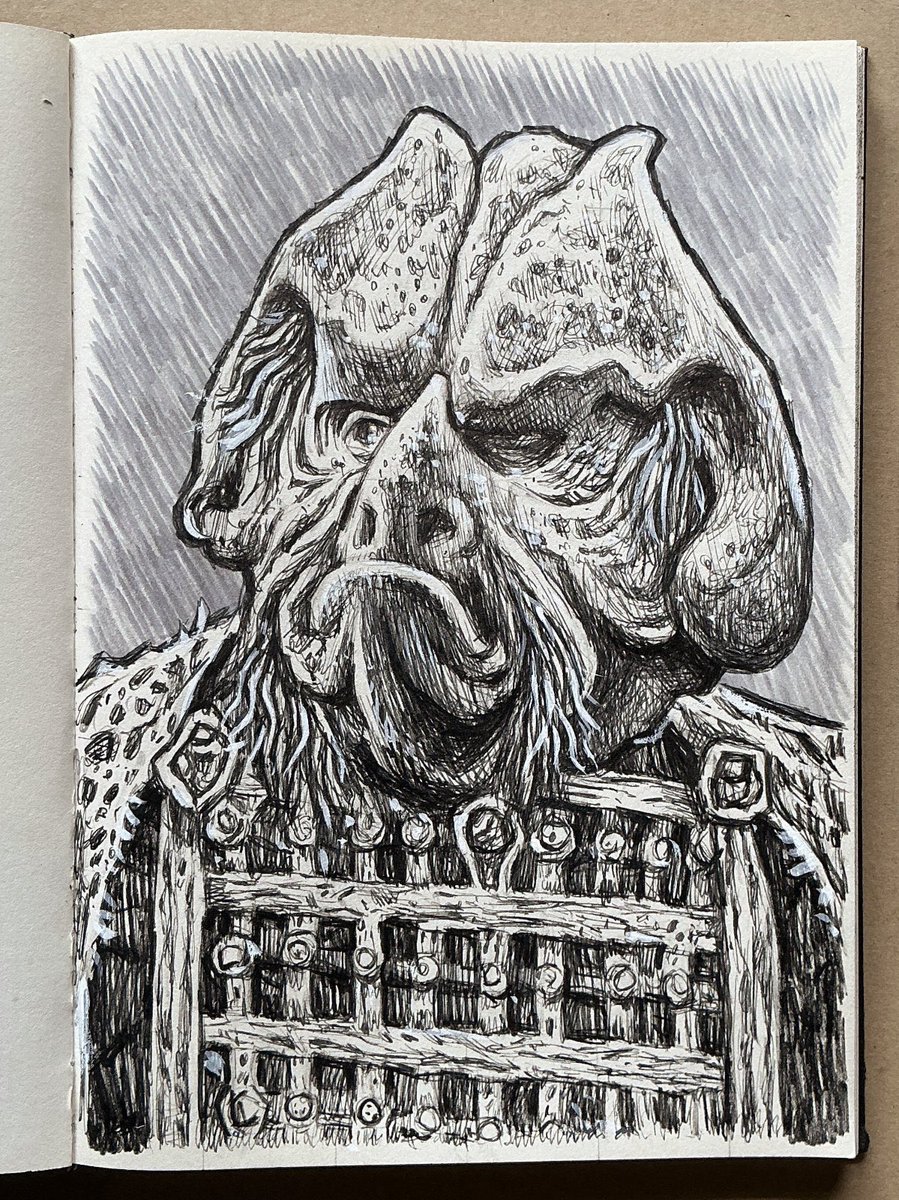 eddycrosby's tweet photo. An ink sketch of Styggron, (a Kraal) from the Doctor Who story The Android Invasion (1975) #drwho #doctorwho #drwhofanart #ink #drawing https://t.co/57p6qMLKIU