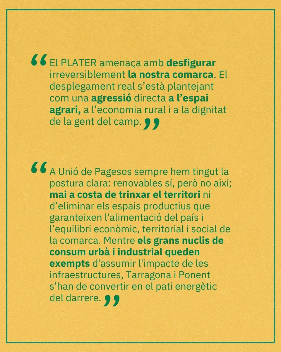 uniopagesos's tweet photo. ✍🏽 OPINIÓ de Salomó Torres, membre de la Comissió Permanent d'Unió de Pagesos, sobre l'afectació del PLATER a la Conca de Barberà.

Llegiu-lo ➡️https://t.co/IN9rSHd7u4 https://t.co/0HjEbAWTtv