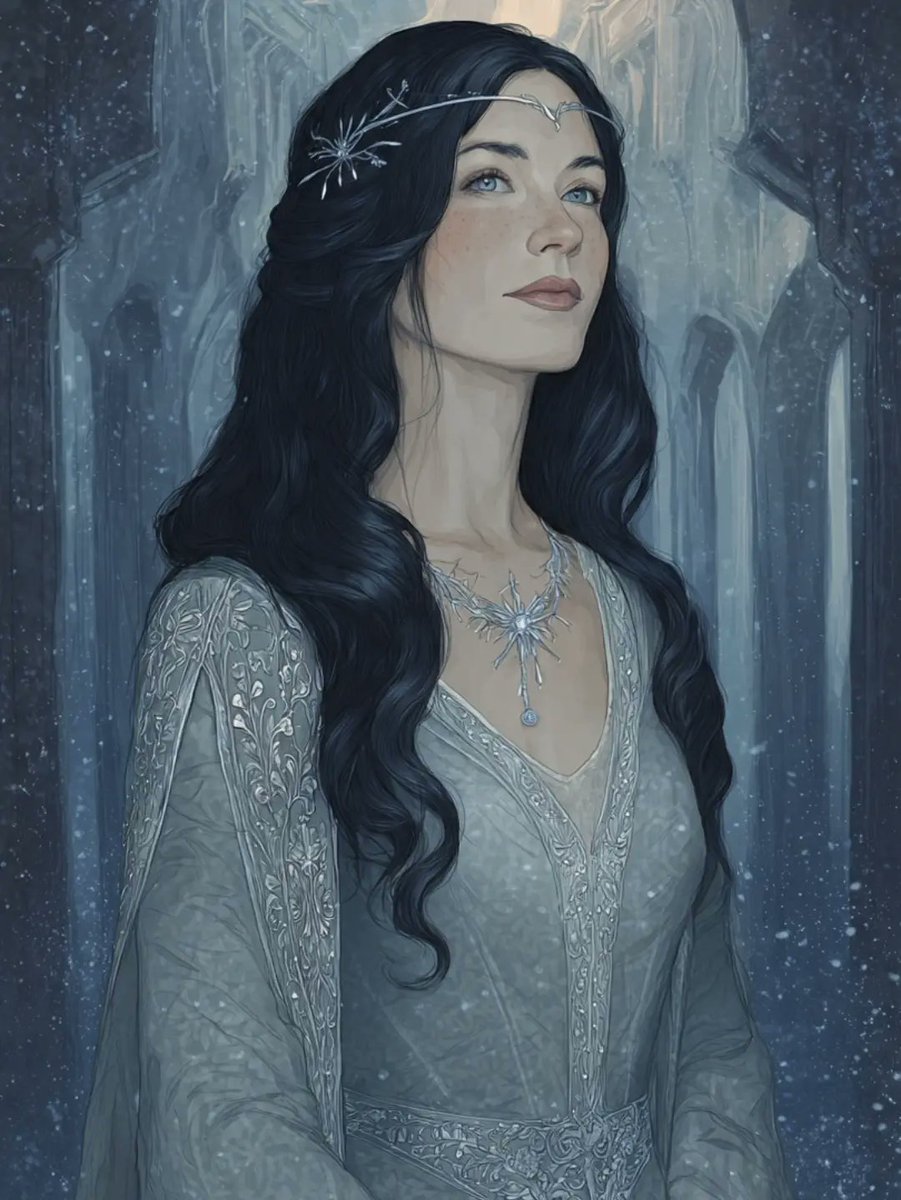 elftasiyim's tweet photo. Arwen Undómiel, Üçüncü Çağ’ın Akşamyıdızı Elrond’un kızı, Ayrıkvadi ve Lothlórien’de büyüdü. Aragorn’la Cerin Amroth’ta nişanlandı, onun için Elendil’in sancağını dokudu. Sauron yenilince ölümsüzlüğünden vazgeçip Aragorn’la evlendi, Gondor ve Arnor Kraliçesi oldu. Seçimiyle iki ırkı birleştirdi, aşkı uğruna kaderini değiştirdi.