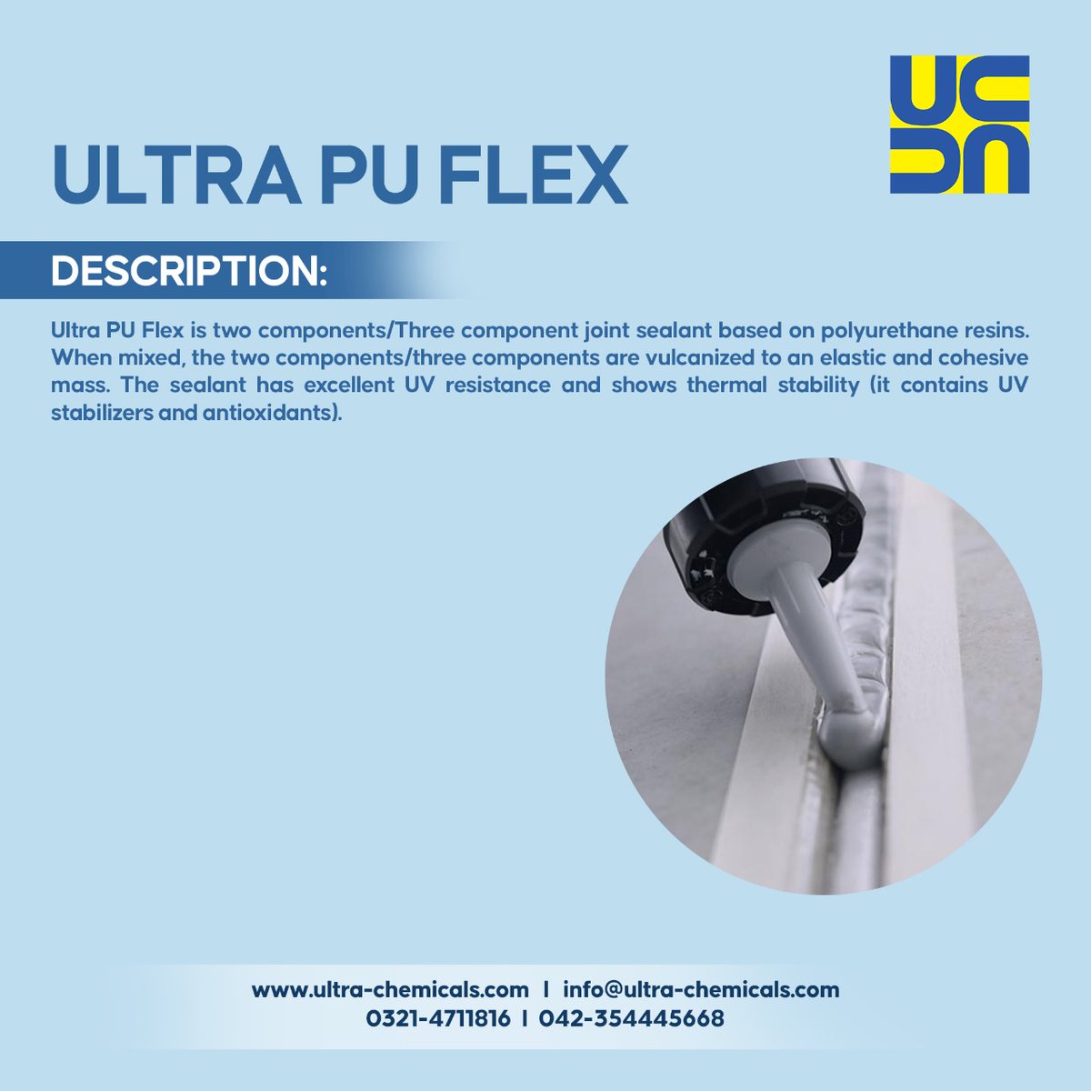 Ultra_Chemicals's tweet photo. Achieve superior joint sealing performance with Ultra PU Flex from Ultra Construction Chemicals.
☎️ : 04235445668
📱 : 03214711816
🌐 : https://t.co/w6eagxW5ej
#UltraConstructionChemicals #UltraPUFlex #PolyurethaneSealant #JointSealant #ConstructionChemicals #BuildingMaterials https://t.co/IG8p2QEp21