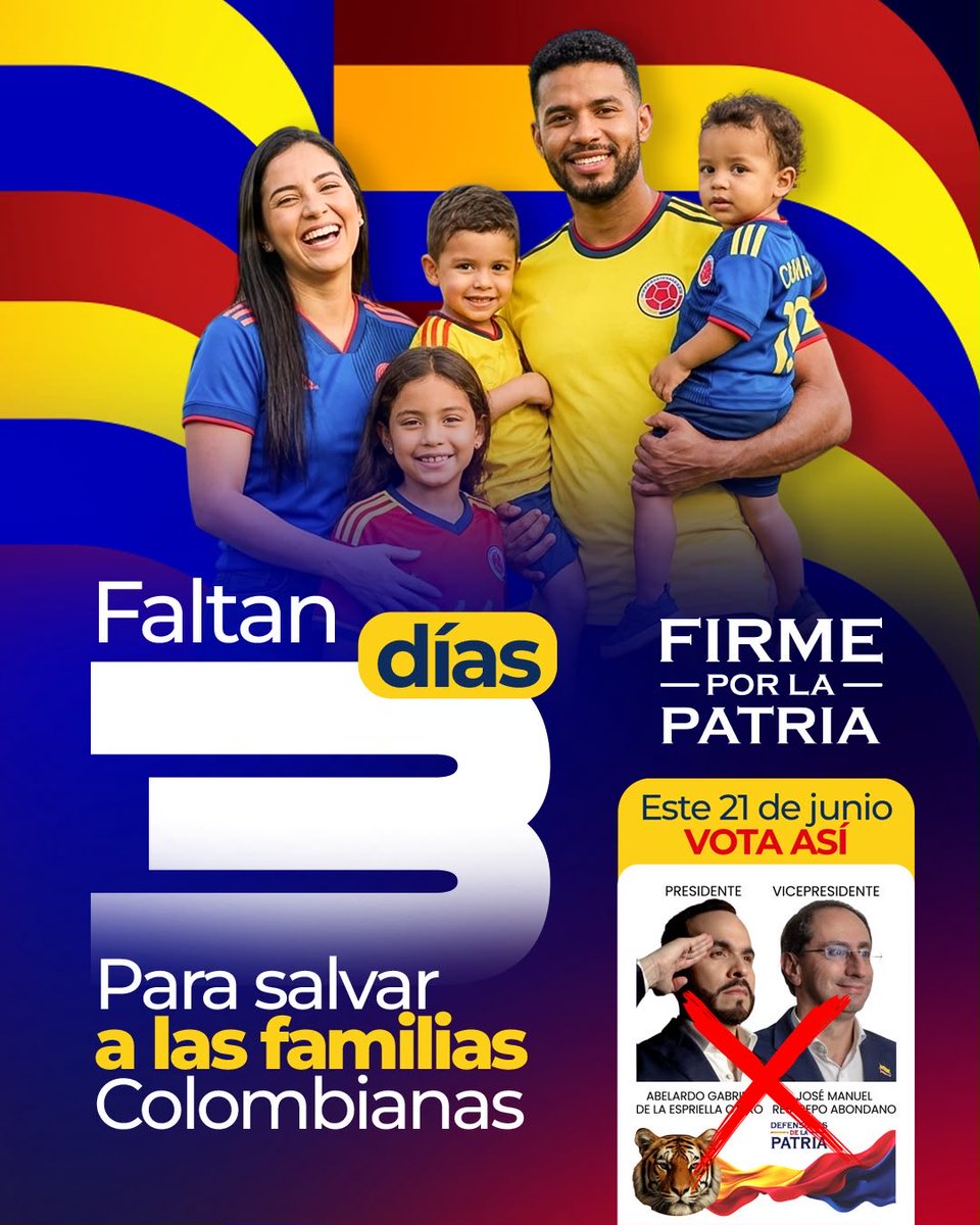 IRONMAN171234's tweet photo. 🟨🟨🟦🟥URGENTE‼️

🚨Colombianos HAY QUE VOTAR MASIVAMENTE ‼️

🚨ESTO NO SE GANA HASTA EL PITAZO FINAL🟨🟨🟥🟦‼️

#MiVotoPorElTigre
#SoloGanamosSiTodosVotamos
#GanaColombiaConAbelardo https://t.co/qNhHyow4in