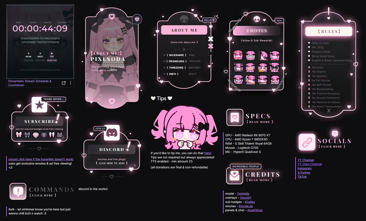 pixlsoda's tweet photo. played with my twitch panels and I'm really proud of how they look! 💗✨
Still feels like I'm missing something tho and I cant figure out what... https://t.co/ayxZio5N9q